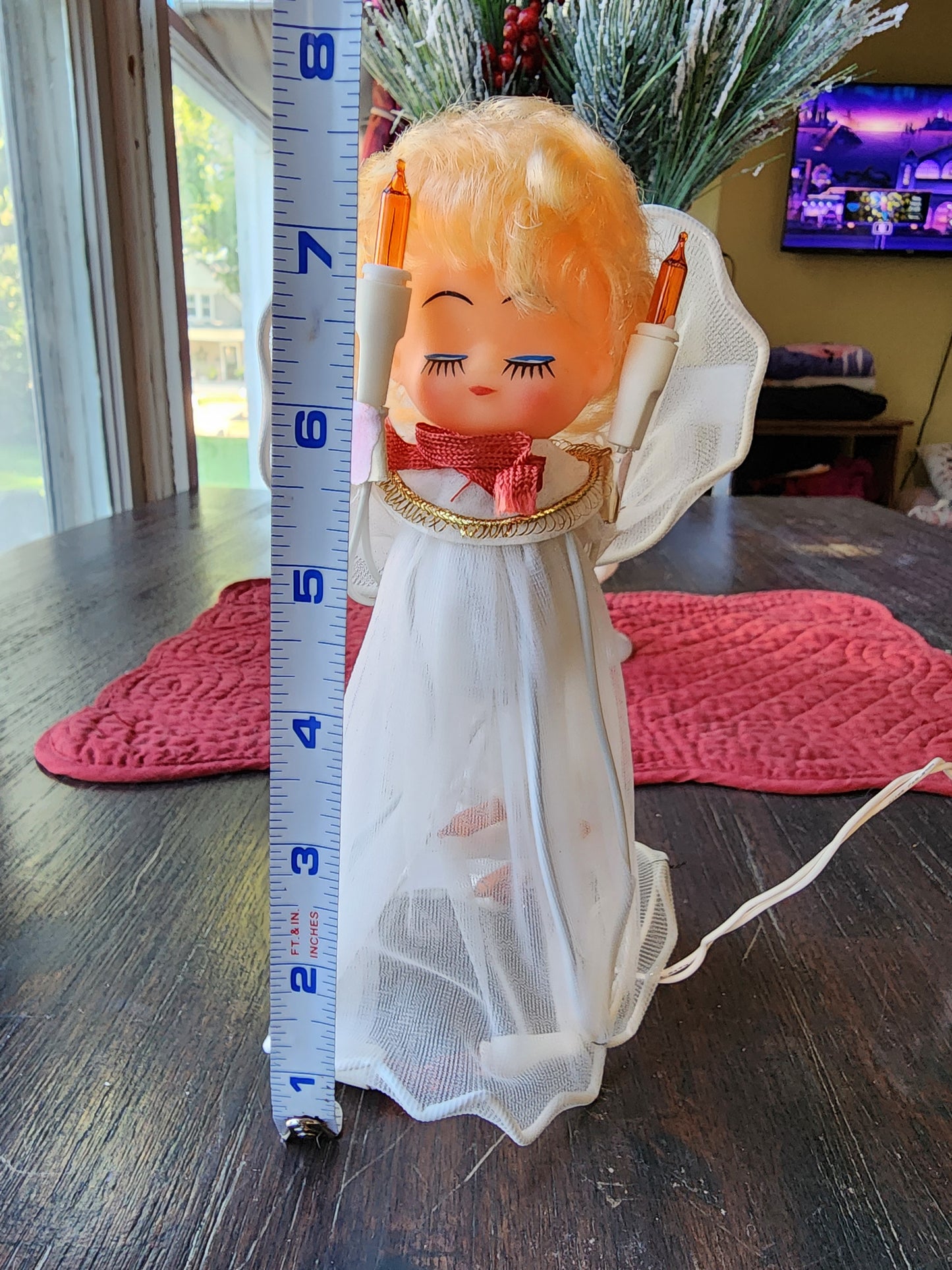 Vintage 1960s Christmas Angel Tree Topper with Blonde Curly Hair 8" Lights Up WORKS