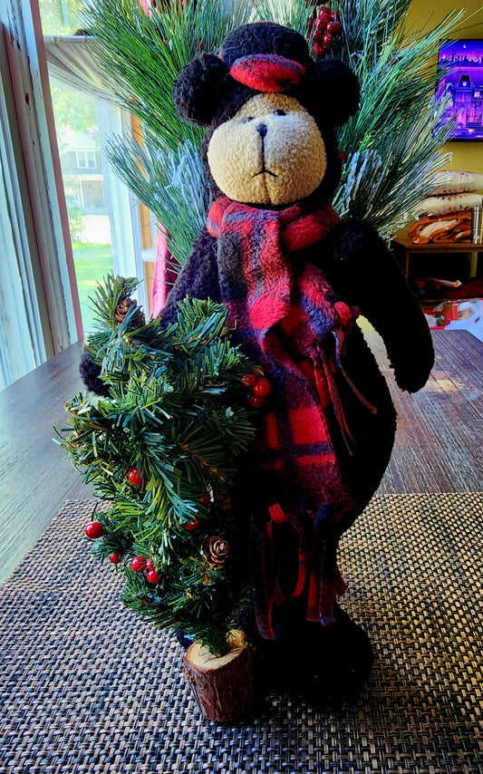 Vintage Lee & Lee Christmas Bear with Scarf and Christmas Tree Decoration 16"