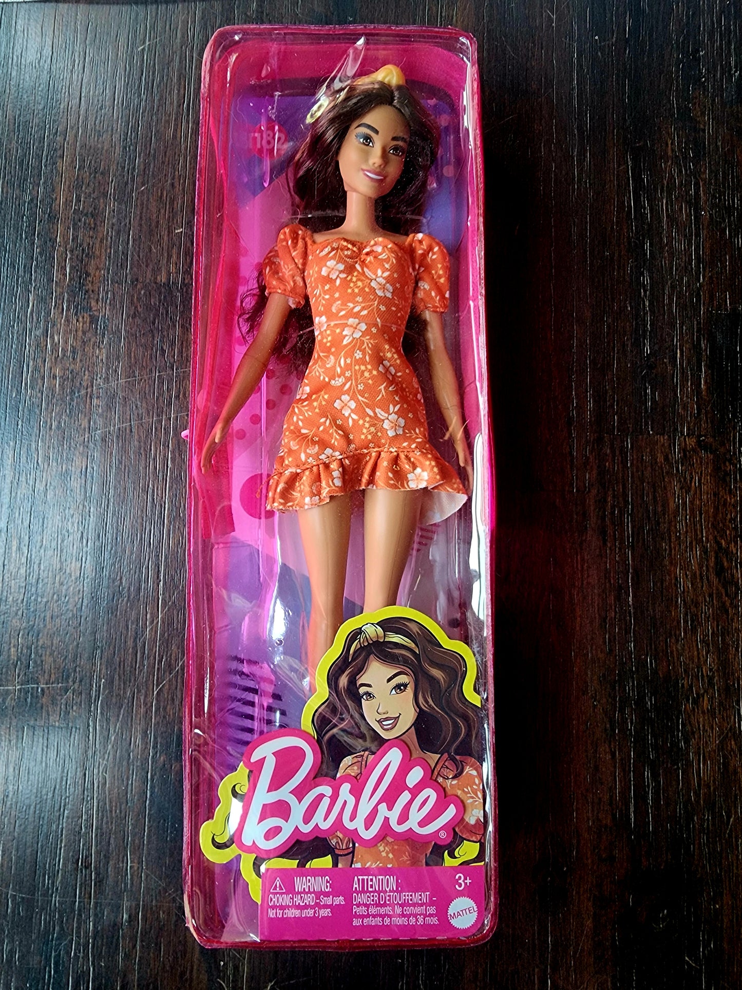 FASHIONISTAS HISPANIC TERESA BARBIE DOLL 2021 #182 ORANGE FLORAL DRESS GOLD BAND, NIB