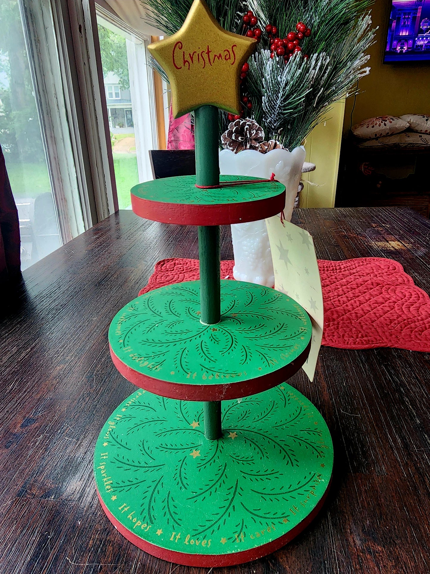 Hallmark Wood Christmas Tree Ornament Stand/Display 14" Tall, Includes Hooks