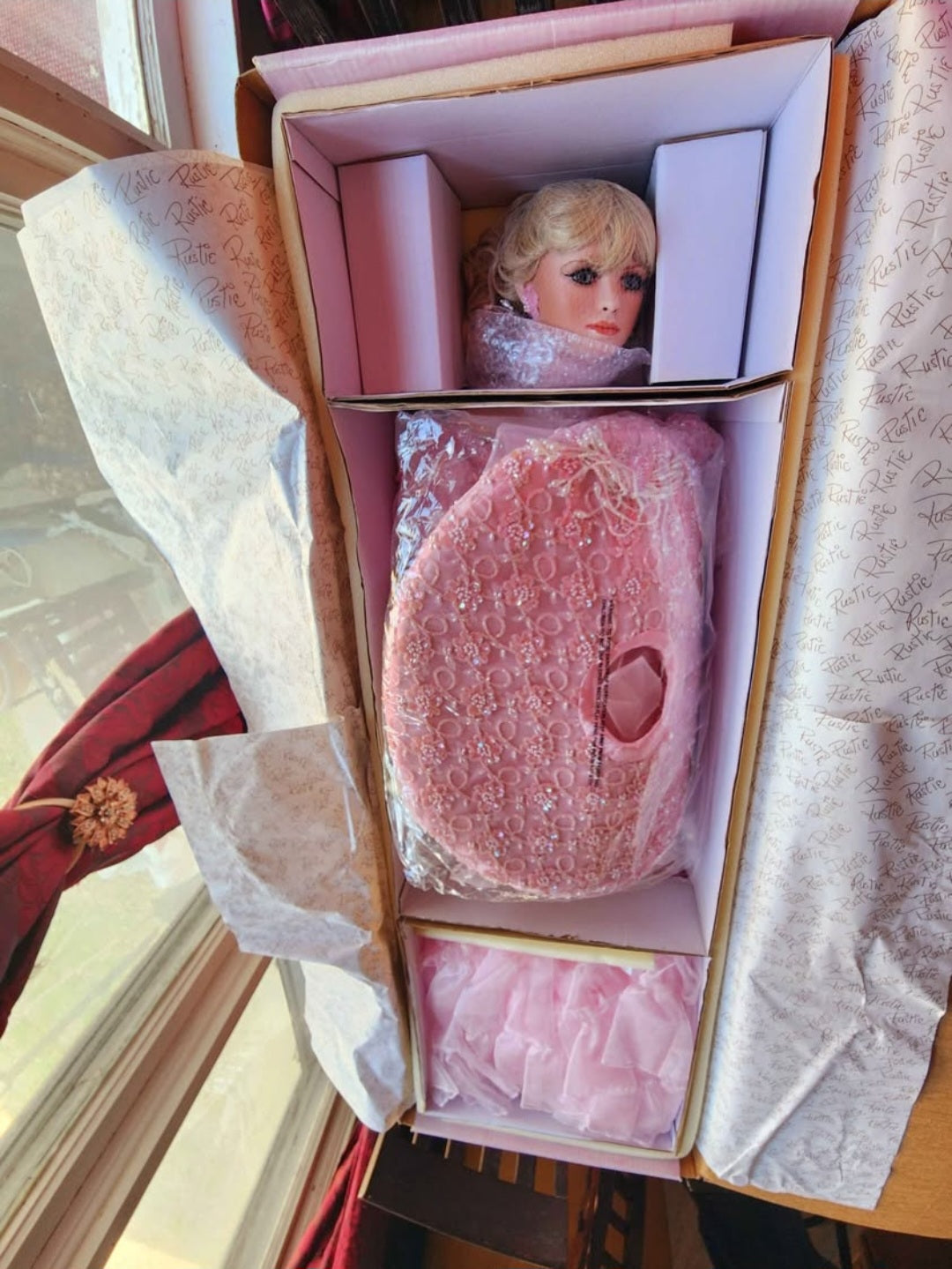 "Christa" Rustie Vintage Porcelain Doll w/, LPink Umbrella, Lmtd. Ed NIB Mint Condition