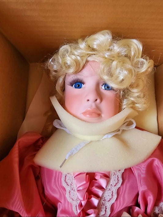 "Jennifer & Little Angel" Janice Berard, Porcelain Doll, Complete Set w/baby & buggy, New In Box