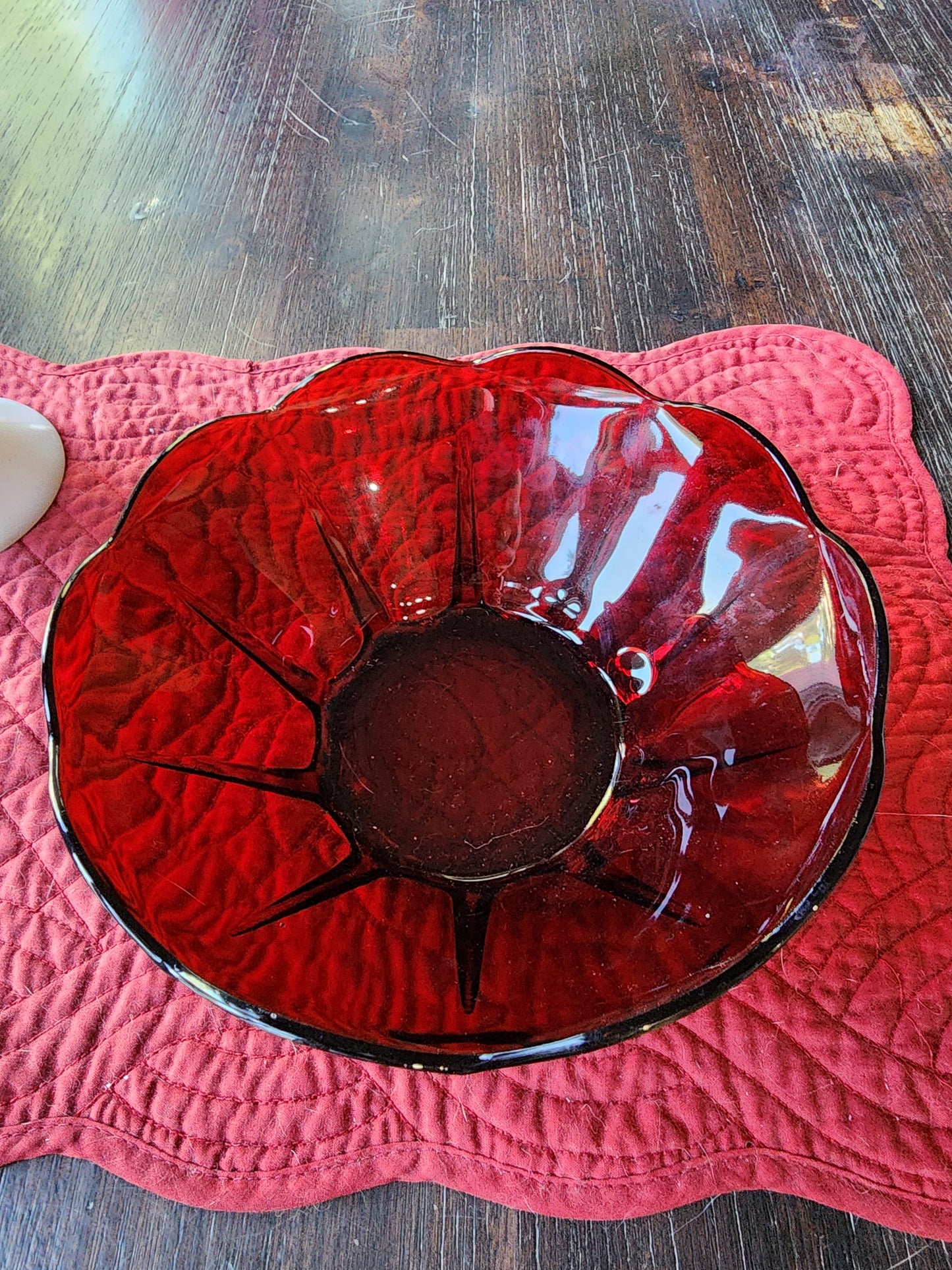 Vintage Glass Bowl Ribbed Wavy Edge 8" Serving Bowl Fruit Bowl