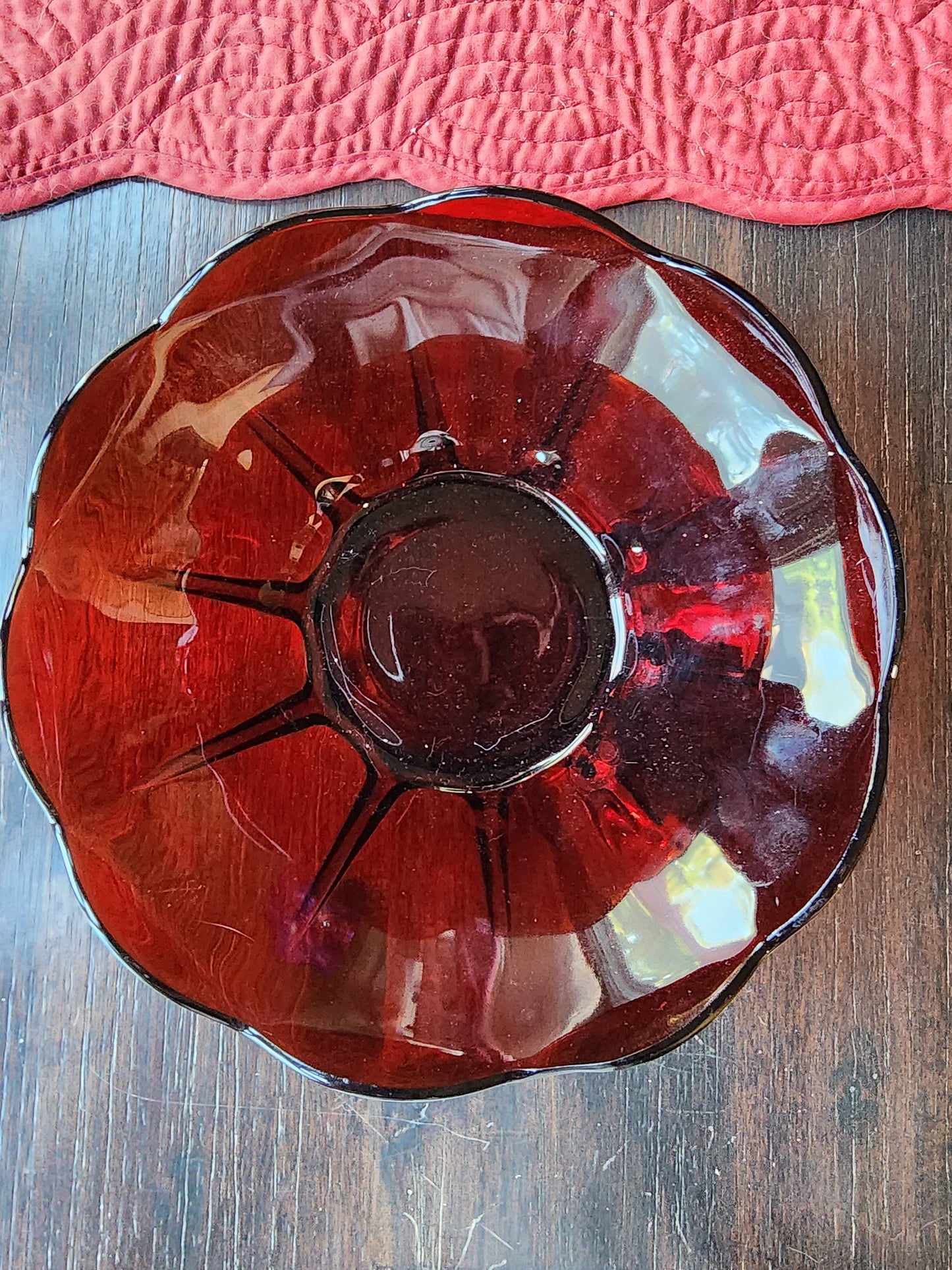 Vintage Glass Bowl Ribbed Wavy Edge 8" Serving Bowl Fruit Bowl