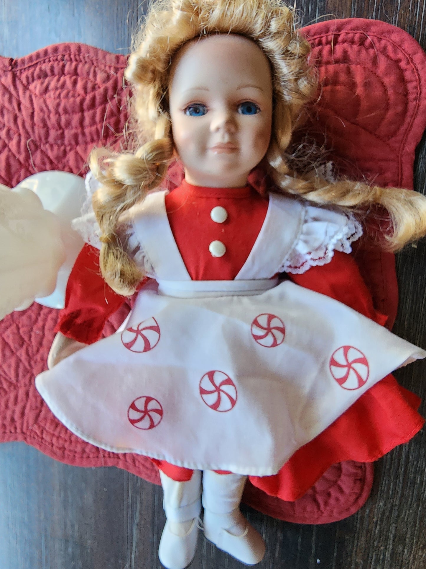Elk Grove Village Christmas Peppermint Dress Blonde Hair Blue Eyes Doll