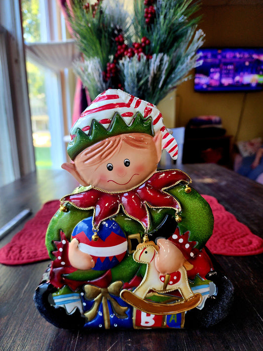 Vintage Home Interiors Tin Metal Elf Christmas Votive Candle Holder NWT