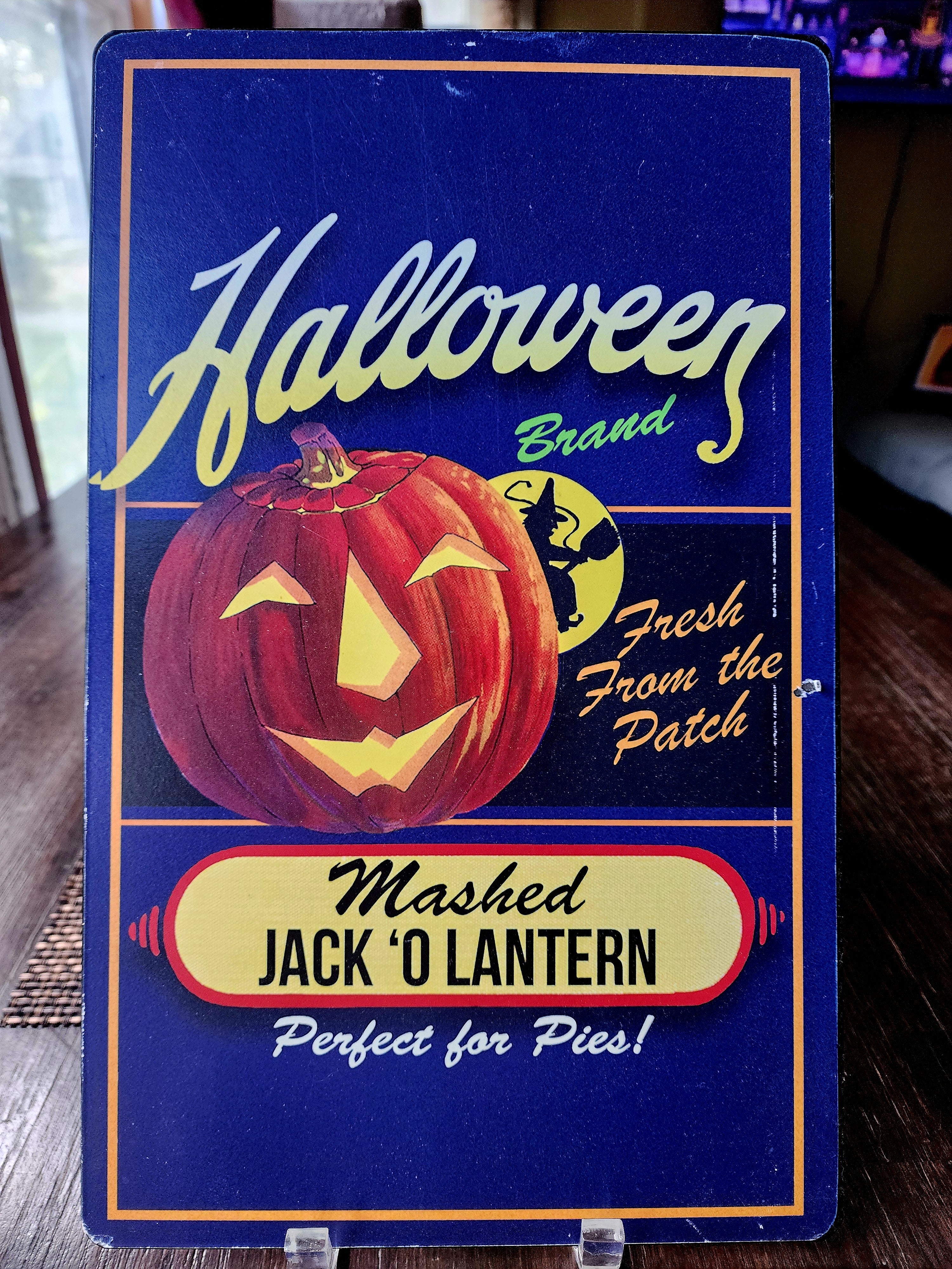 Metal Halloween Sign Wall Hanging Vintage Style Mashed Jack O