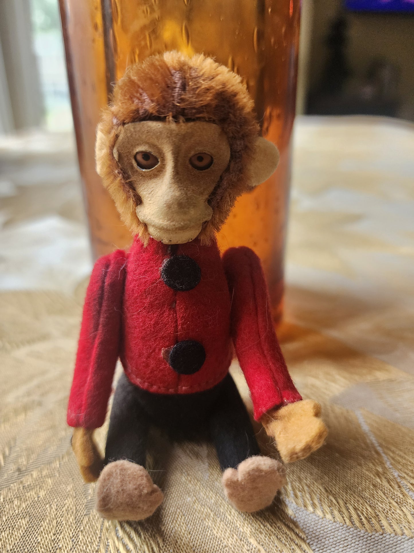 Schuco Monkey Bellhop Perfume Holder c1930s Felt Mohair Plush 5” Antique