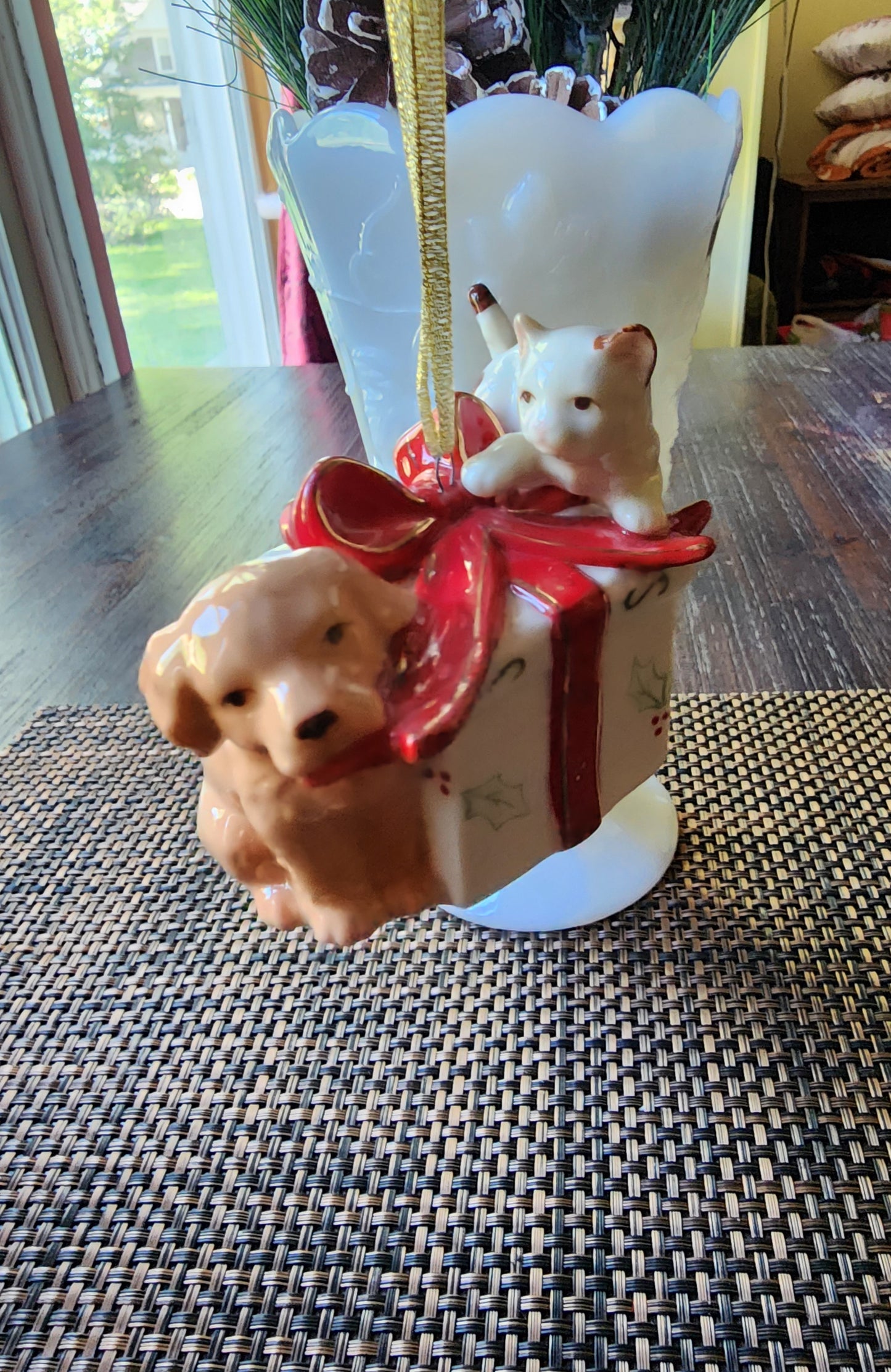 Avon 2006 Collectible Dog And Cat In Gift Box Ornament Christmas Decoration
