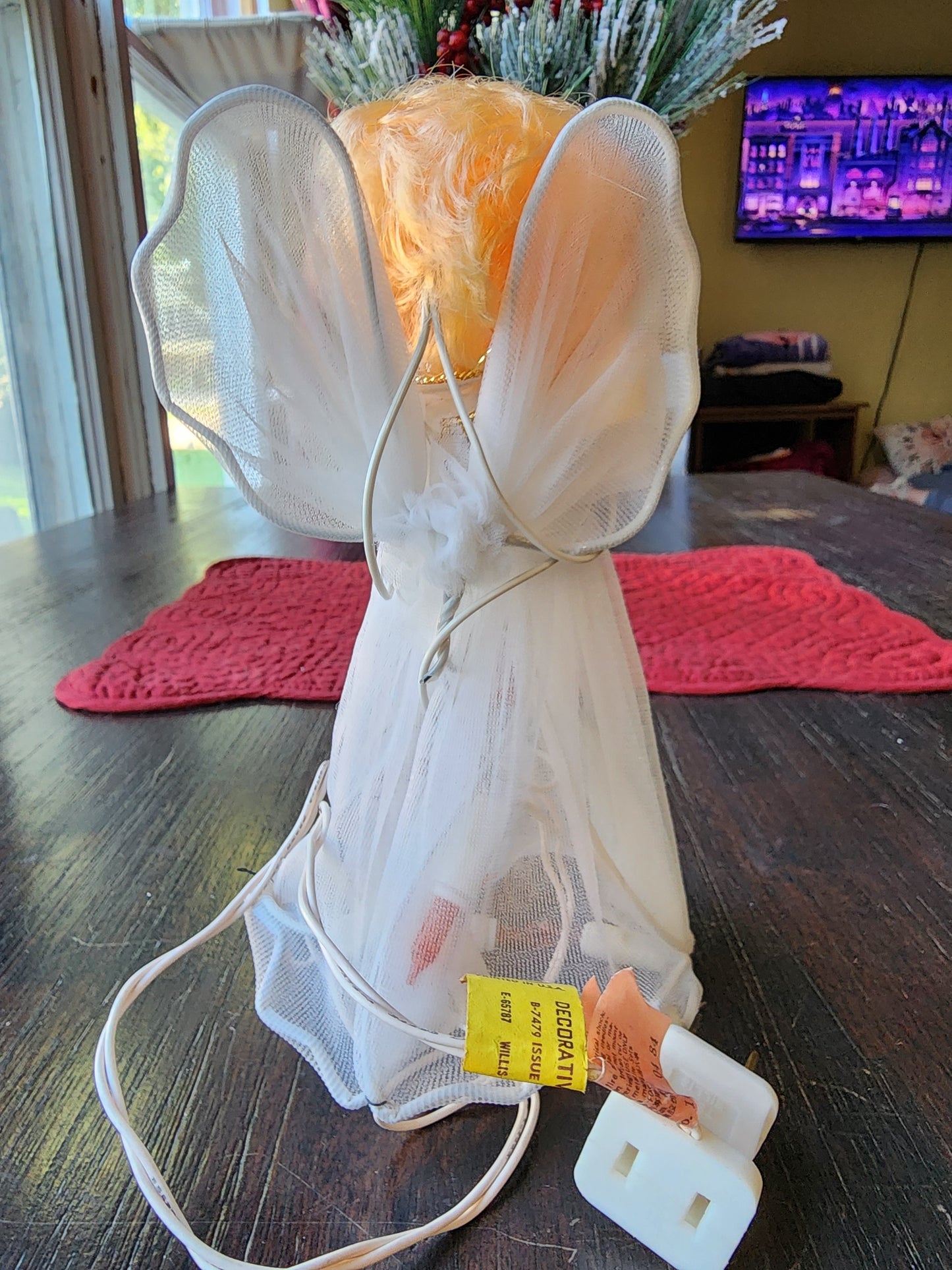 Vintage 1960s Christmas Angel Tree Topper with Blonde Curly Hair 8" Lights Up WORKS