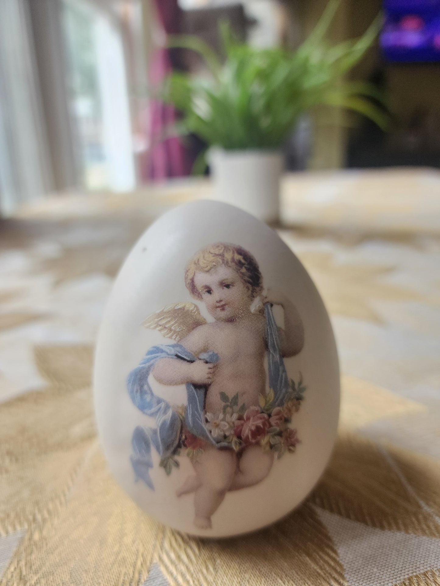 Cupid Angel Porcelain Egg Pomander 3" Womack's Collectibles