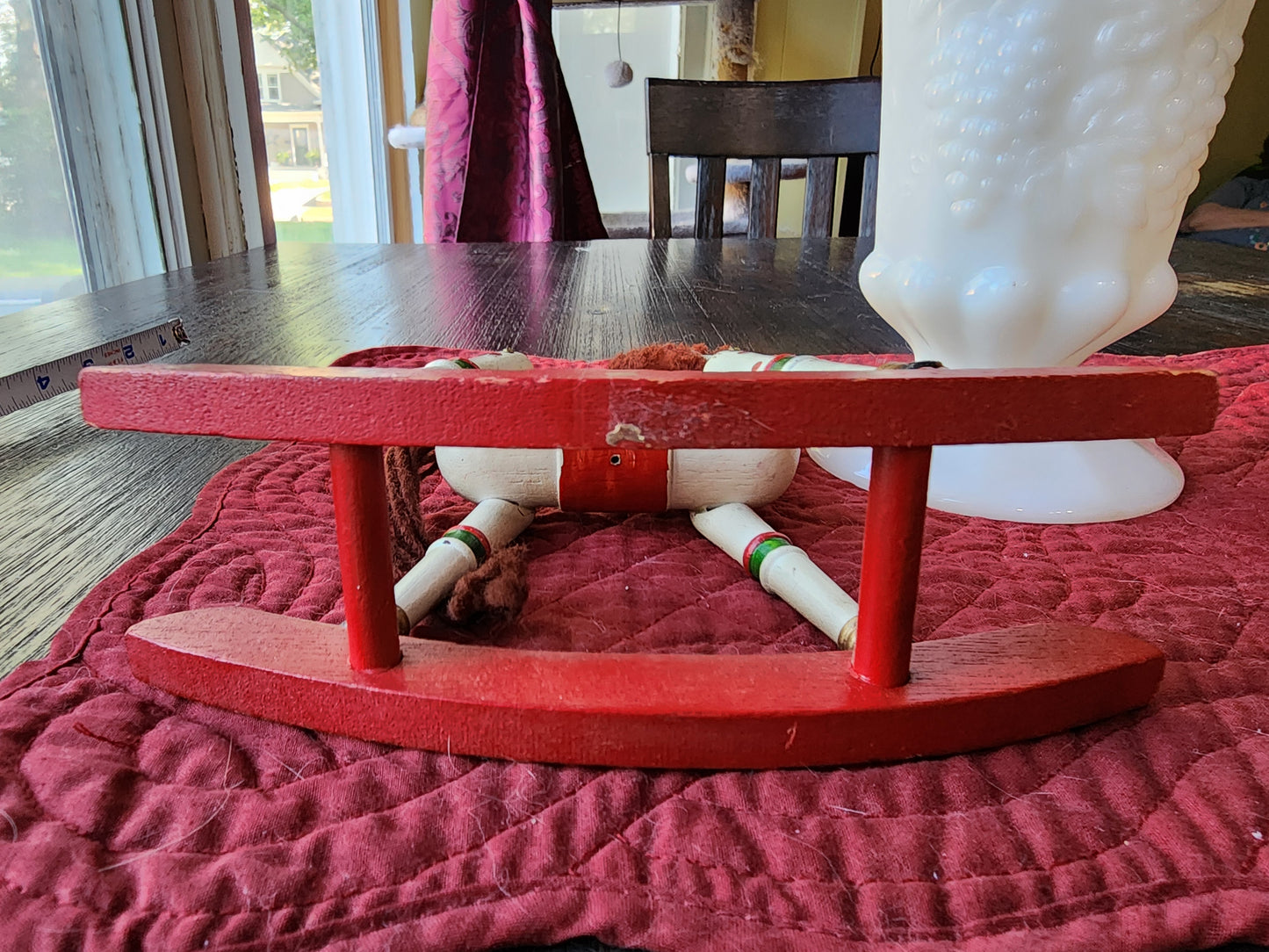 Vintage Hand Painted White Wooden Rocking Horse Christmas Decoration Figurine