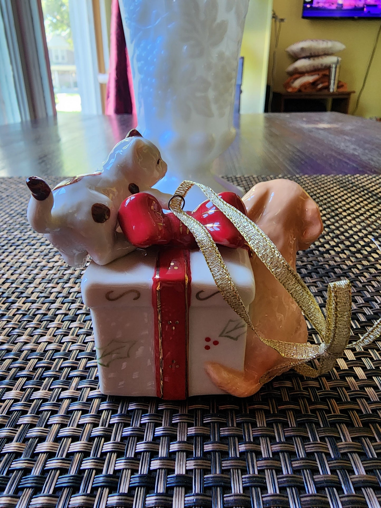 Avon 2006 Collectible Dog And Cat In Gift Box Ornament Christmas Decoration