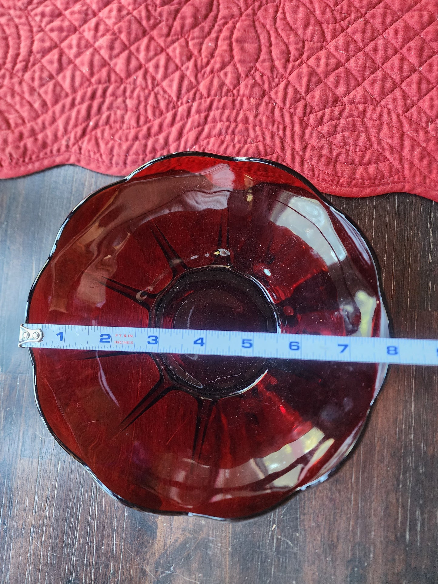 Vintage Glass Bowl Ribbed Wavy Edge 8" Serving Bowl Fruit Bowl