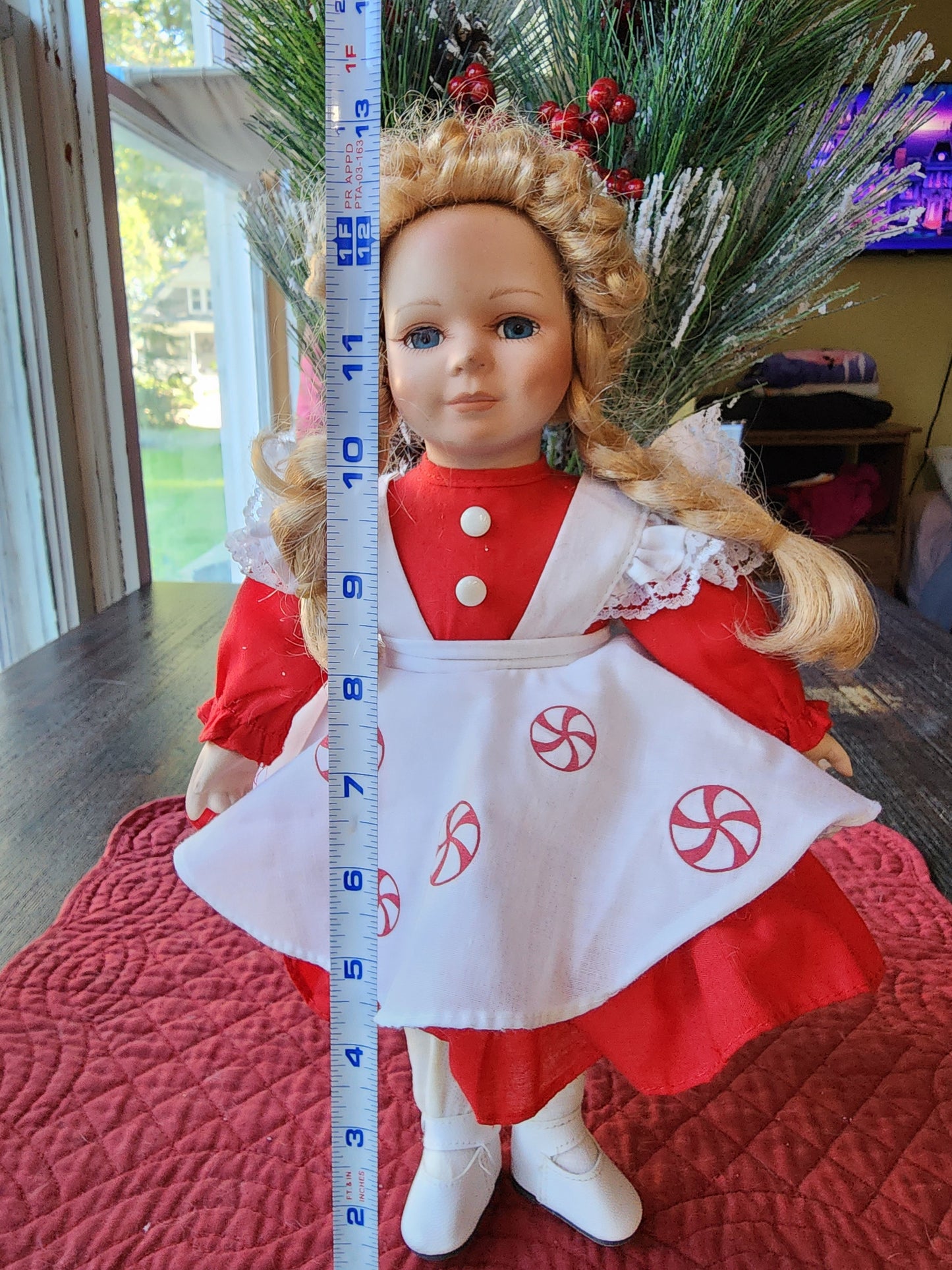 Elk Grove Village Christmas Peppermint Dress Blonde Hair Blue Eyes Doll
