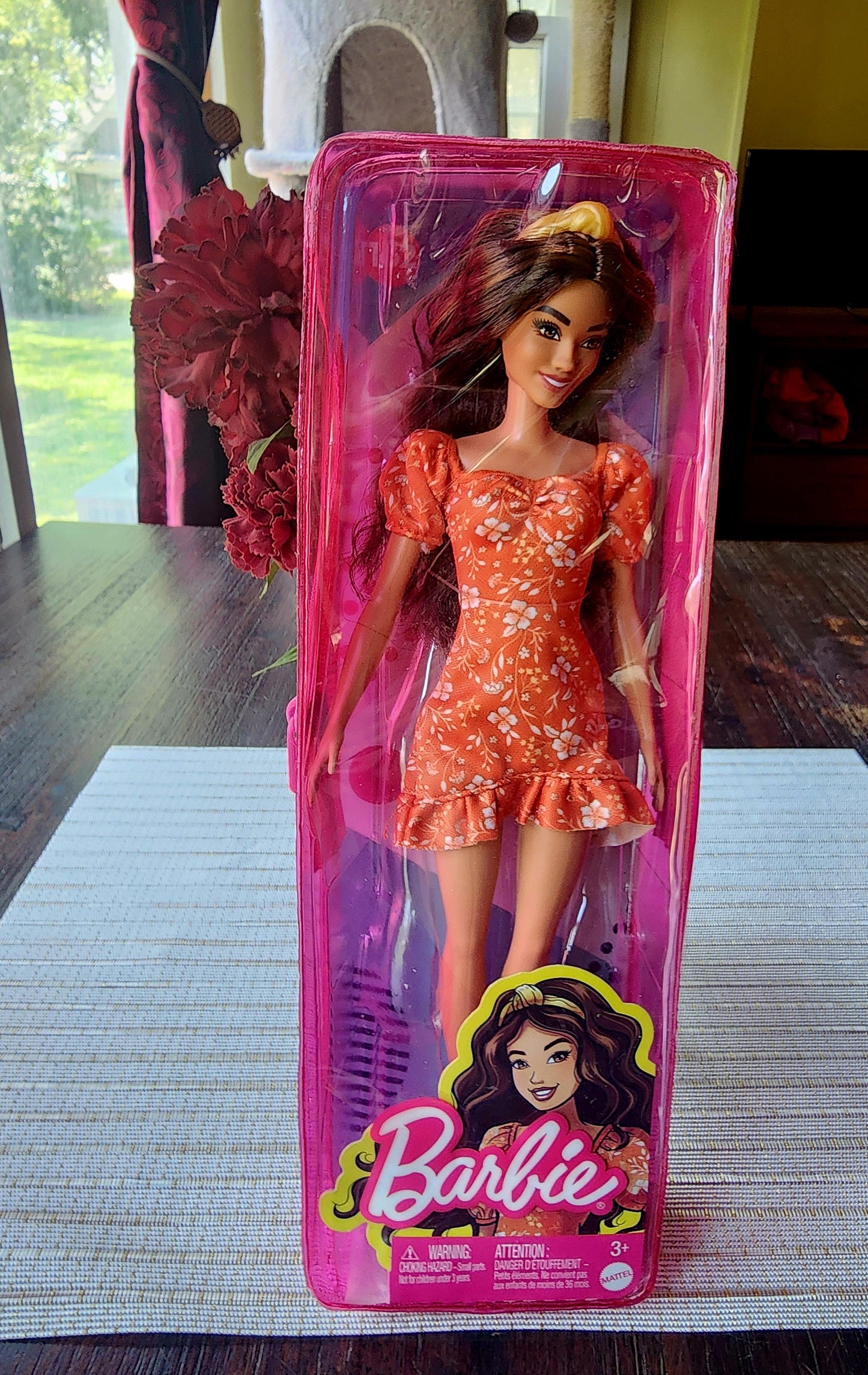 FASHIONISTAS HISPANIC TERESA BARBIE DOLL 2021 #182 ORANGE FLORAL DRESS GOLD BAND, NIB