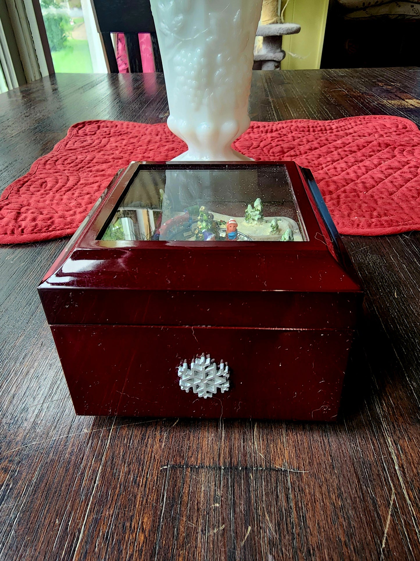 Winter Scene Train Turns Animated Music Box "We Wish You A Merry Christmas"