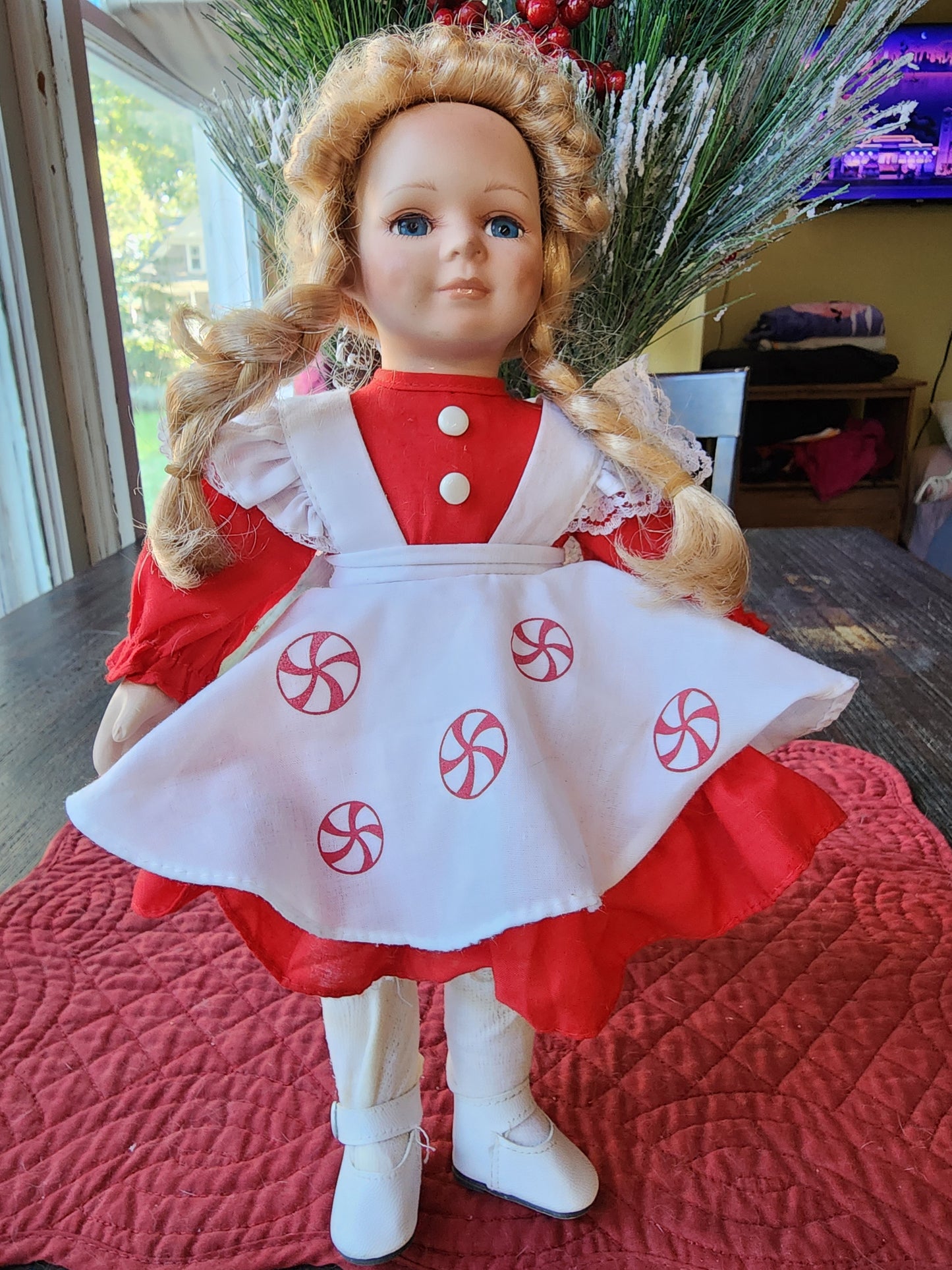 Elk Grove Village Christmas Peppermint Dress Blonde Hair Blue Eyes Doll