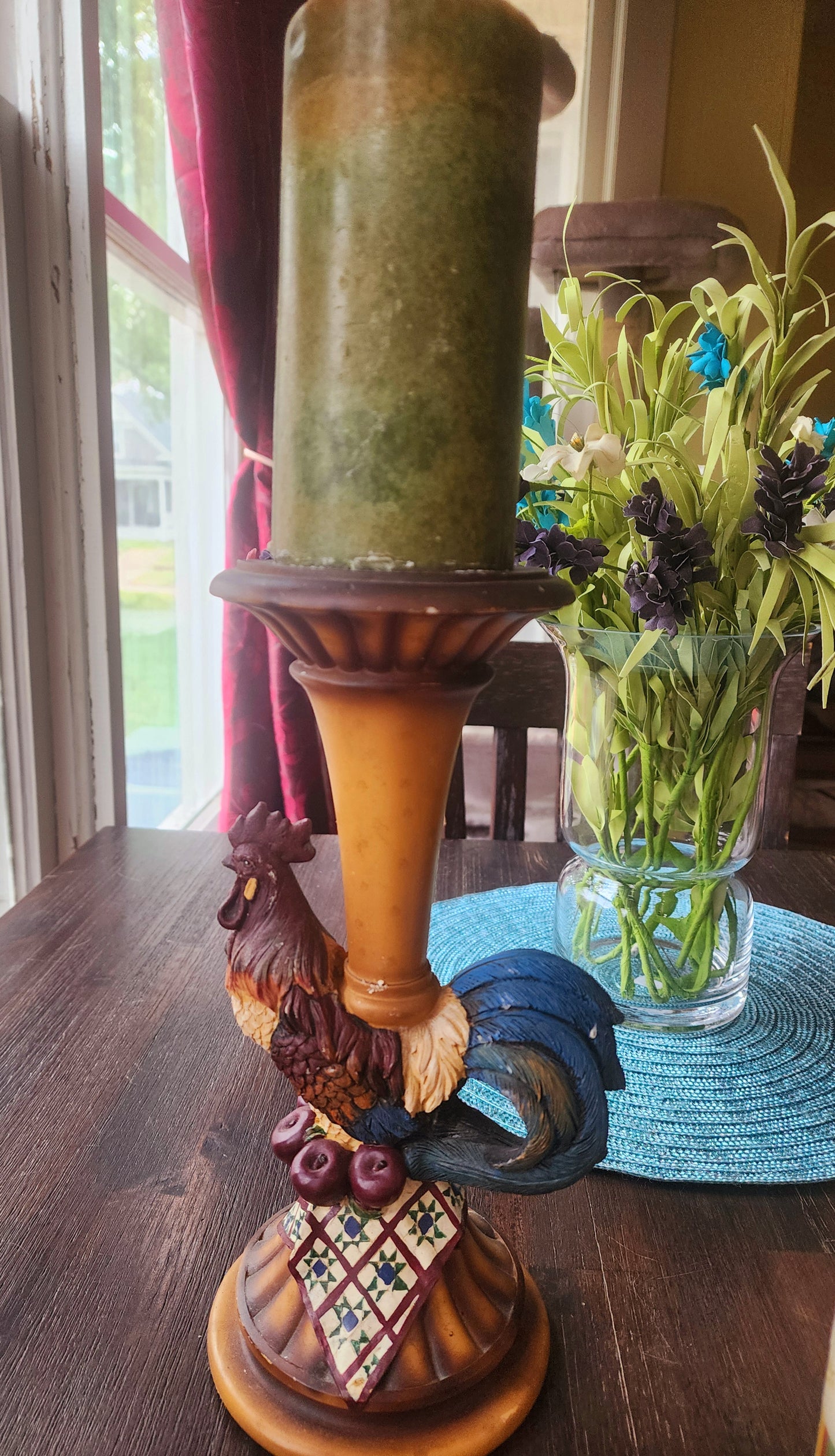 Vintage Rooster Kitchen Set - Candle Holders, 3 Candles, & Placemat Sets