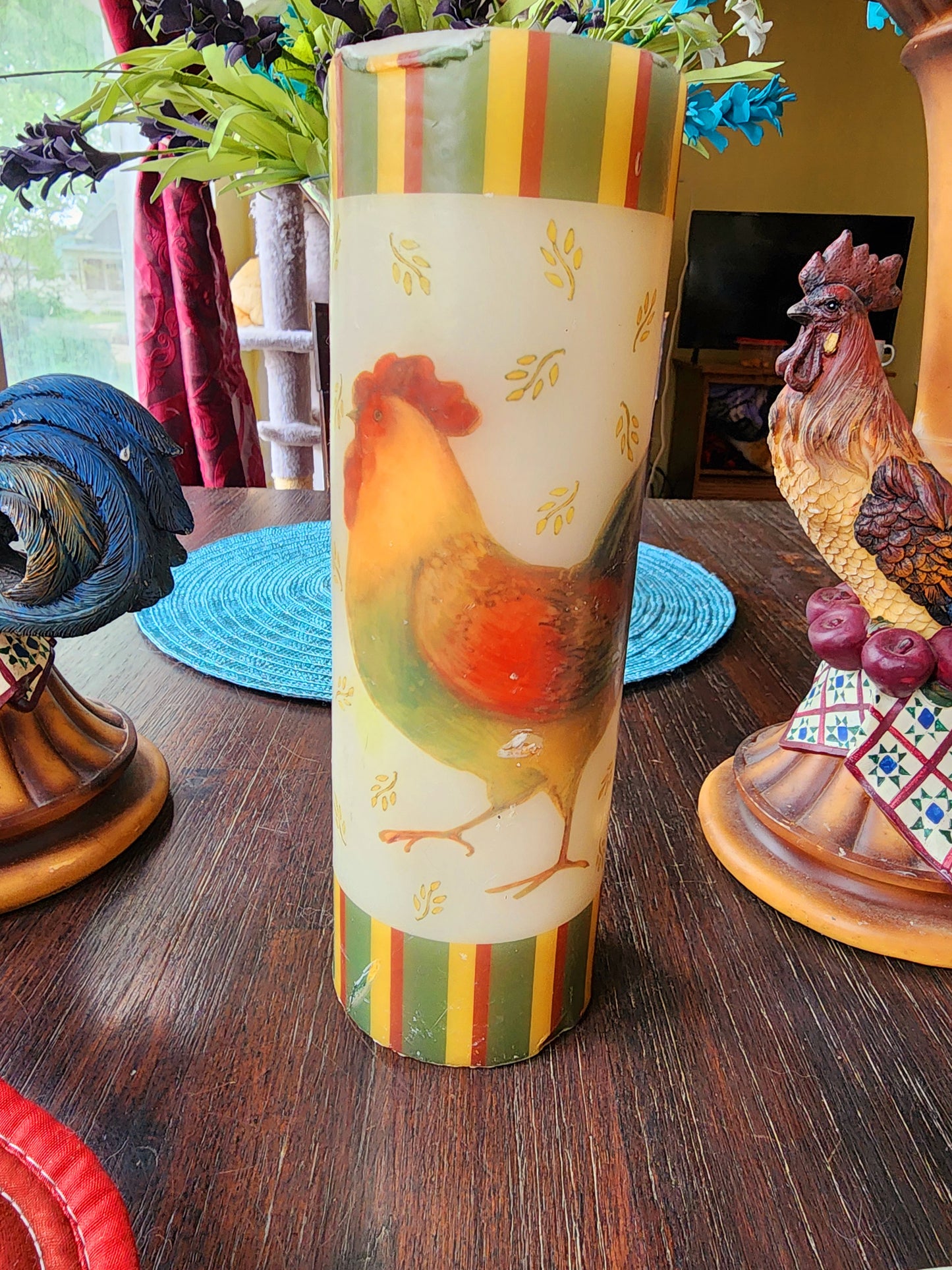 Vintage Rooster Kitchen Set - Candle Holders, 3 Candles, & Placemat Sets