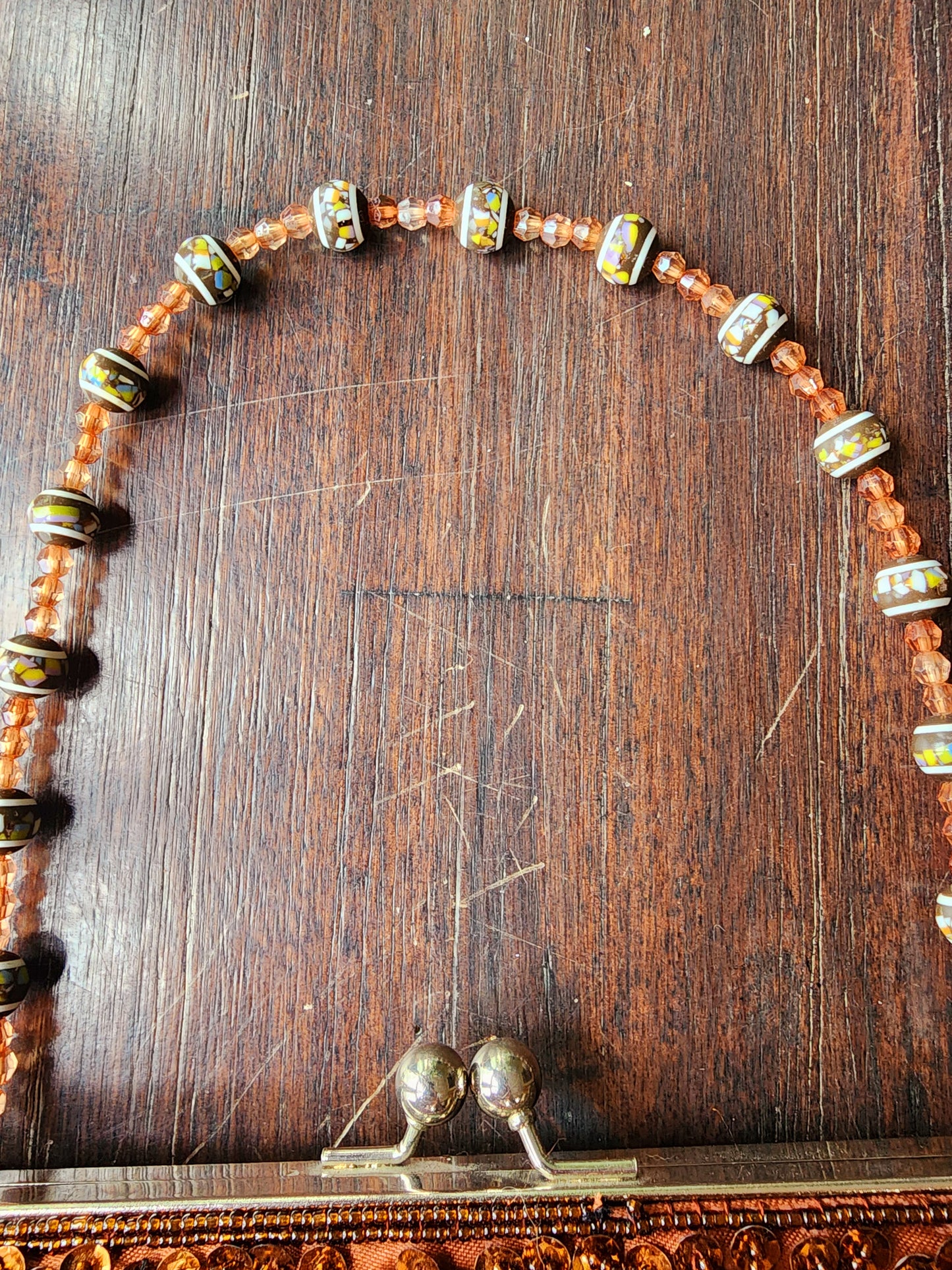 Brown Beaded Antique Purse With Close Clasp