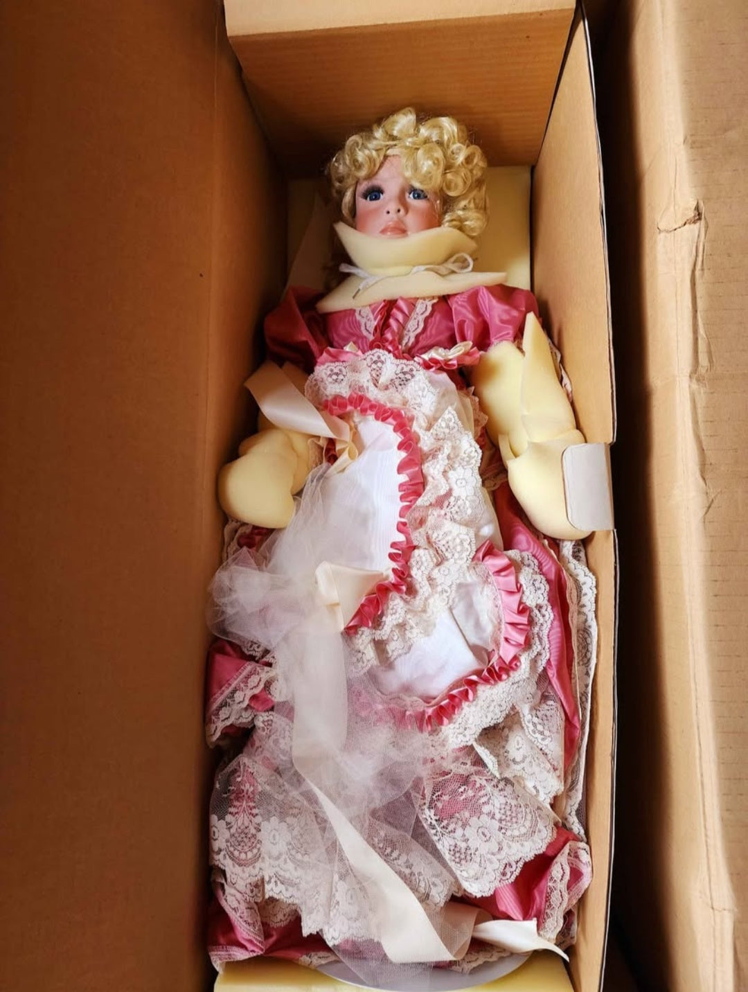 "Jennifer & Little Angel" Janice Berard, Porcelain Doll, Complete Set w/baby & buggy, New In Box