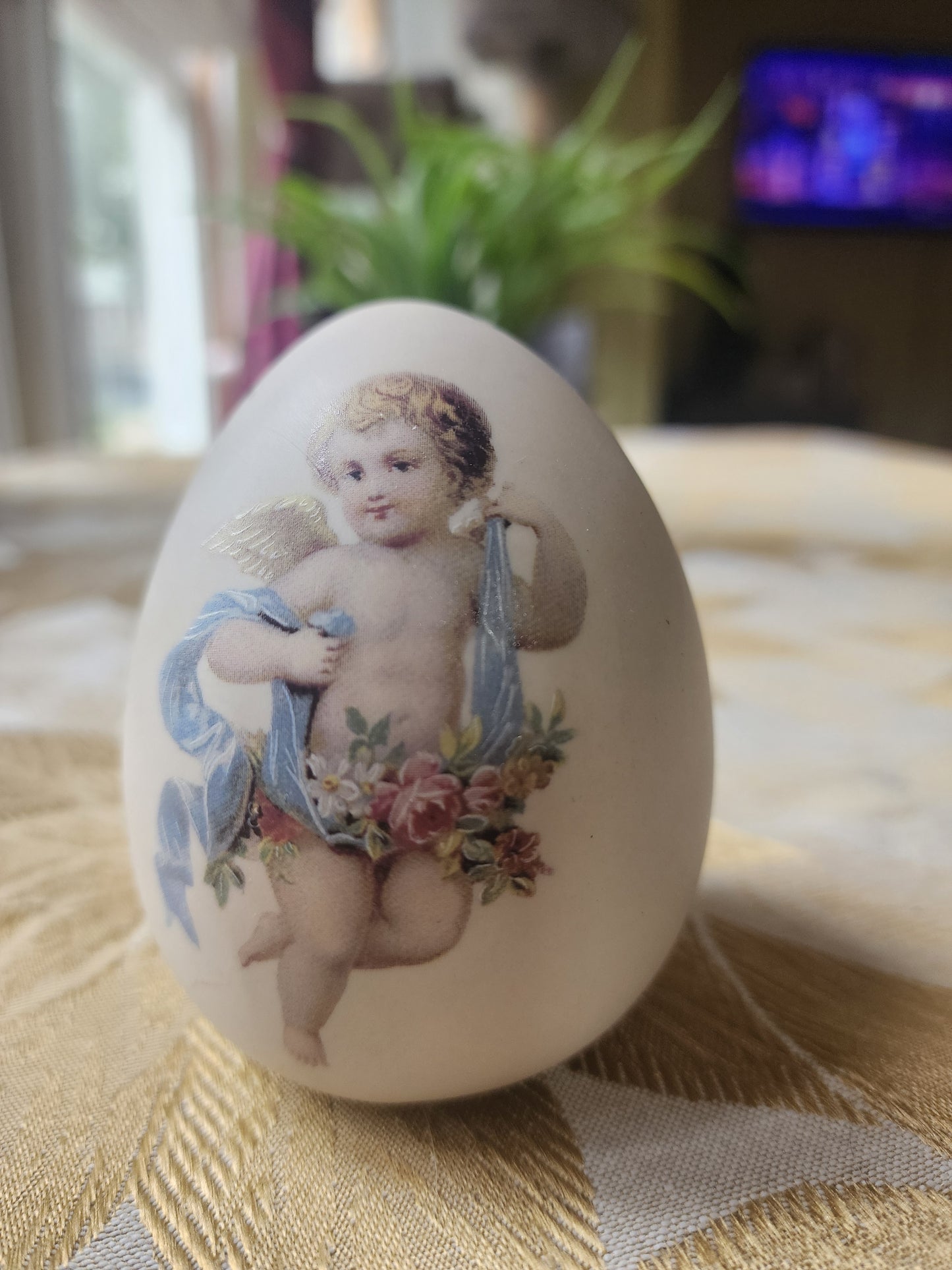 Cupid Angel Porcelain Egg Pomander 3" Womack's Collectibles