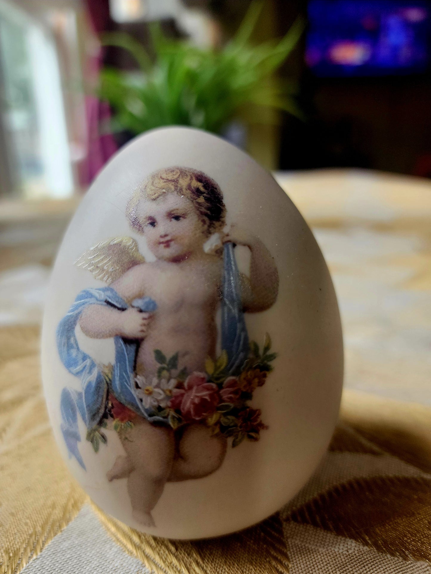 Cupid Angel Porcelain Egg Pomander 3" Womack's Collectibles