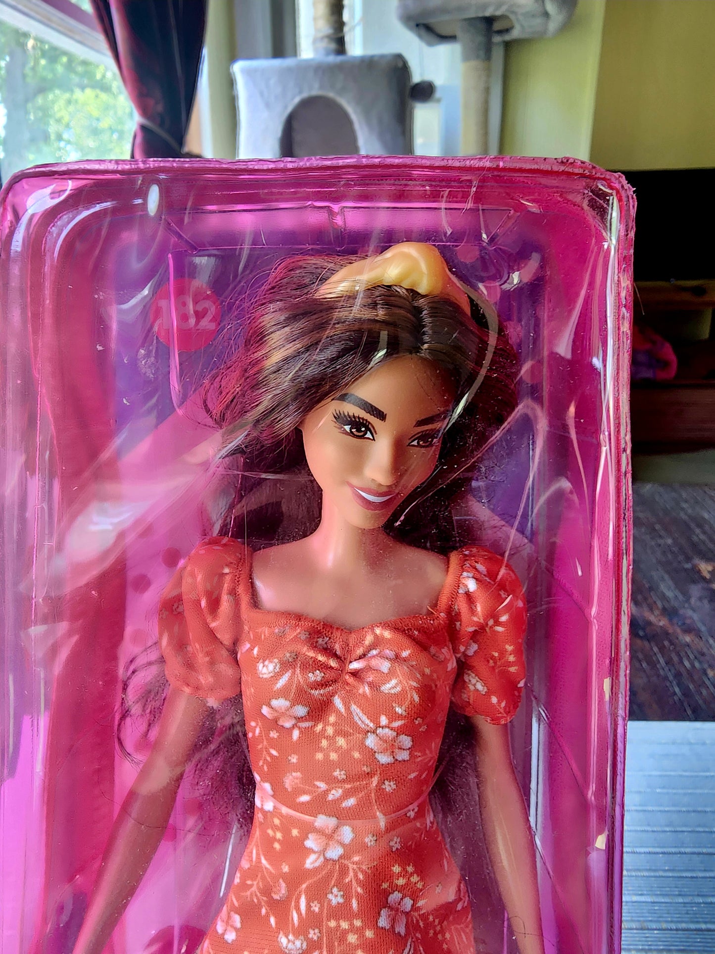 FASHIONISTAS HISPANIC TERESA BARBIE DOLL 2021 #182 ORANGE FLORAL DRESS GOLD BAND, NIB