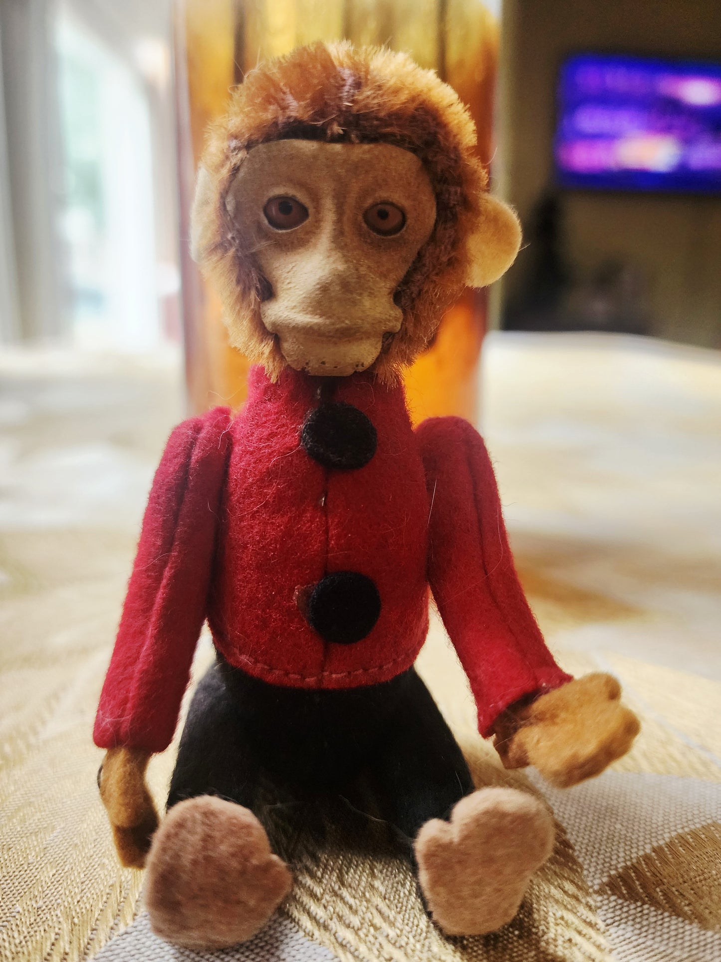 Schuco Monkey Bellhop Perfume Holder c1930s Felt Mohair Plush 5” Antique