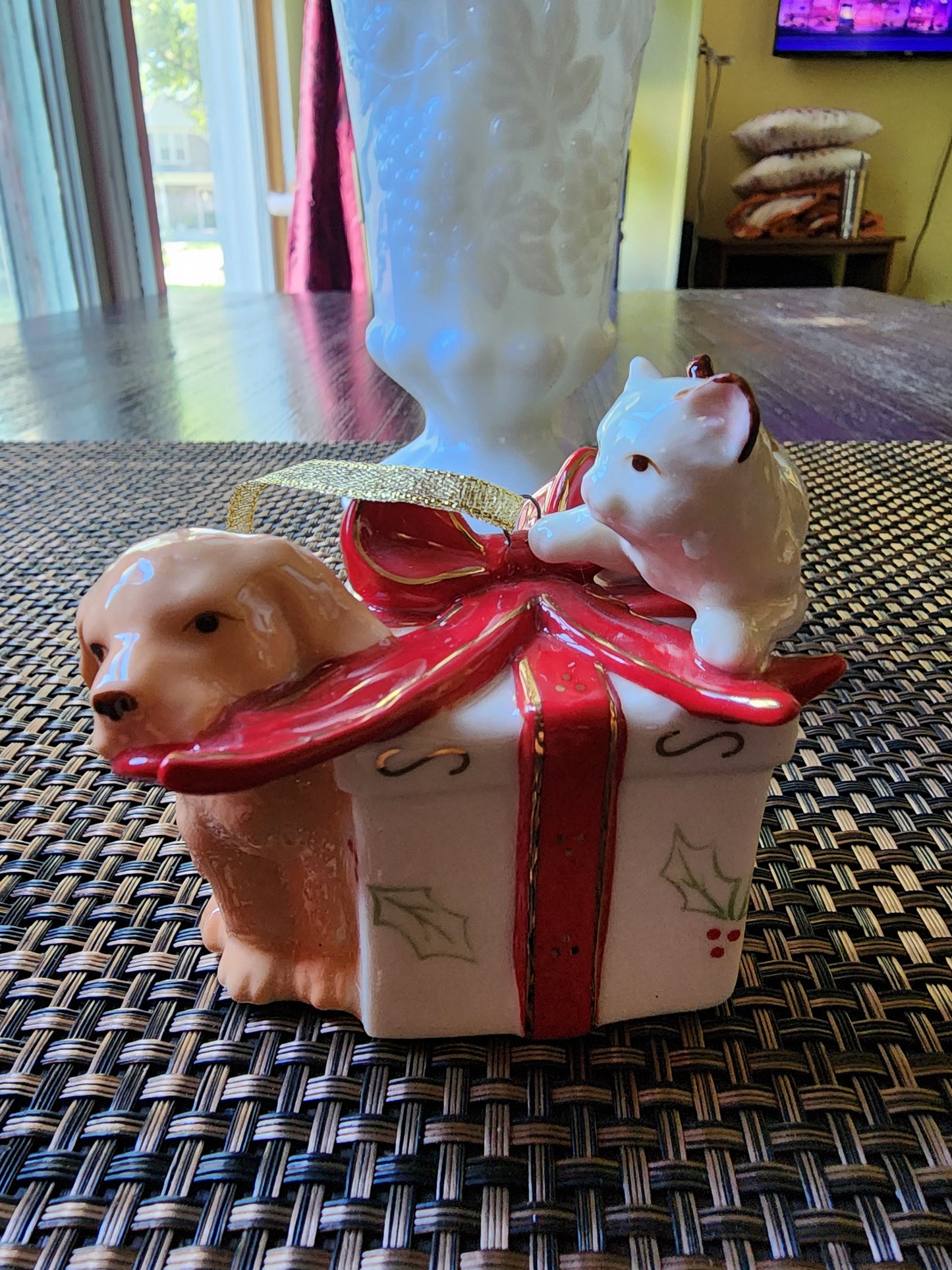 Avon 2006 Collectible Dog And Cat In Gift Box Ornament Christmas Decoration
