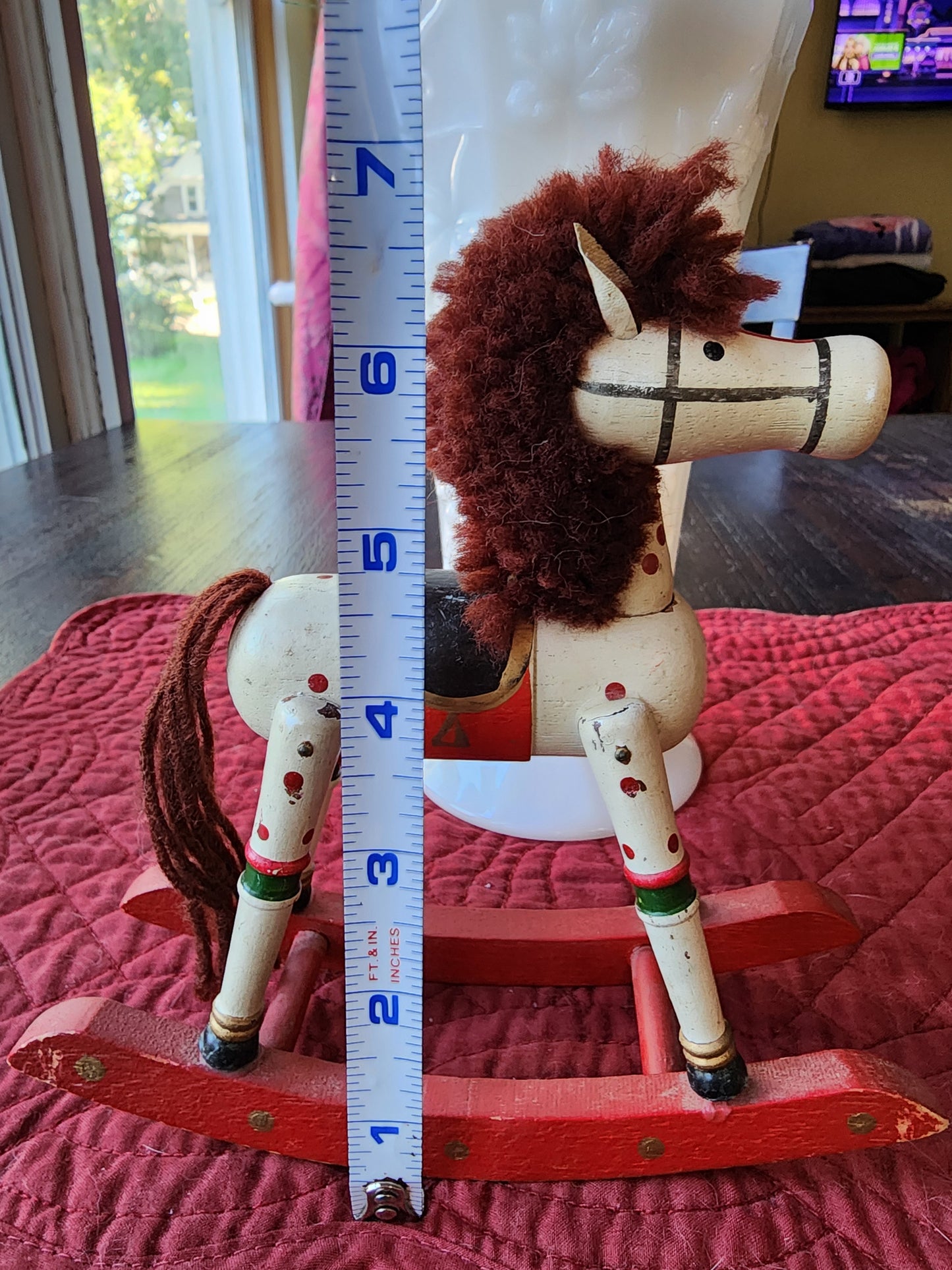 Vintage Hand Painted White Wooden Rocking Horse Christmas Decoration Figurine