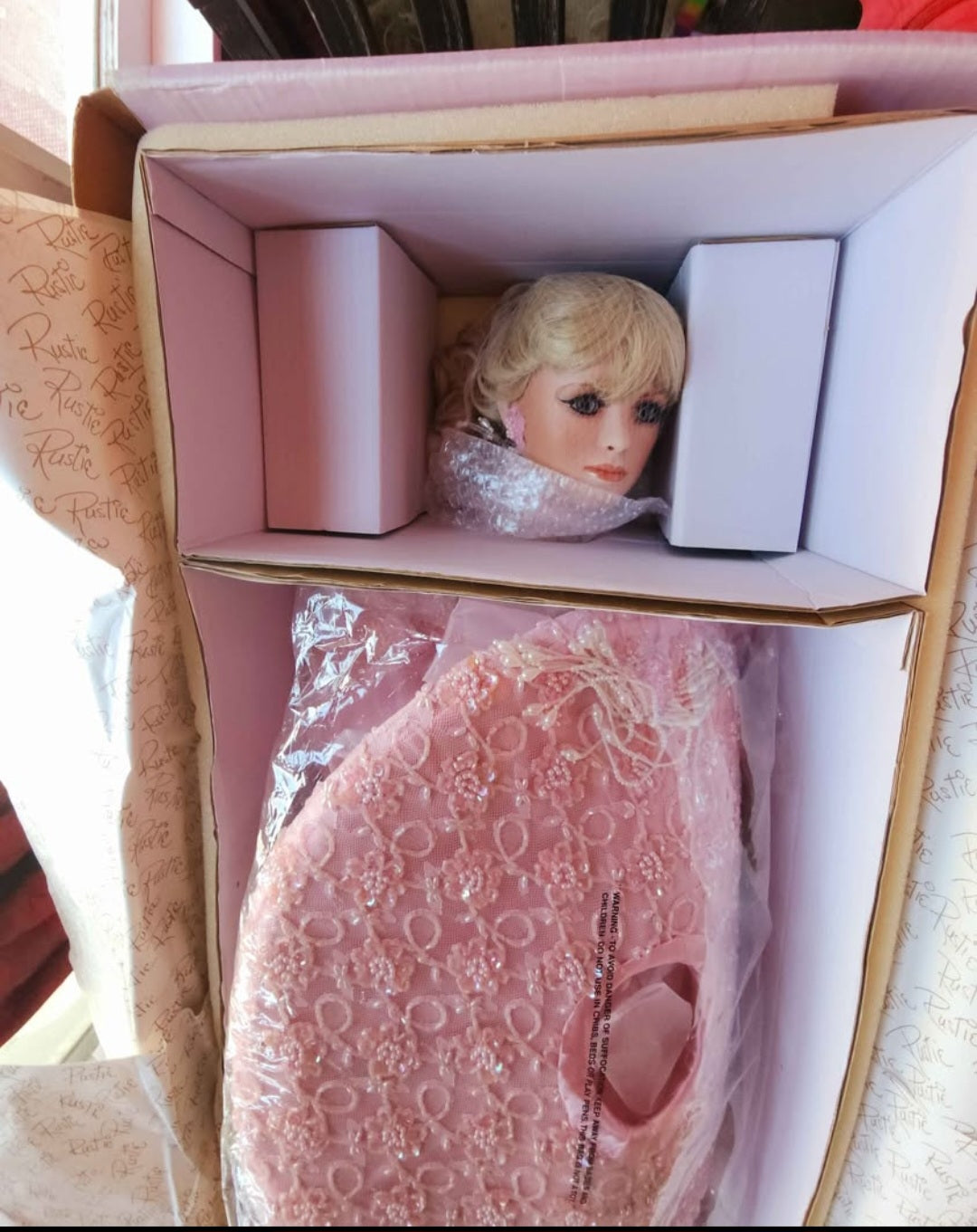 "Christa" Rustie Vintage Porcelain Doll w/, LPink Umbrella, Lmtd. Ed NIB Mint Condition