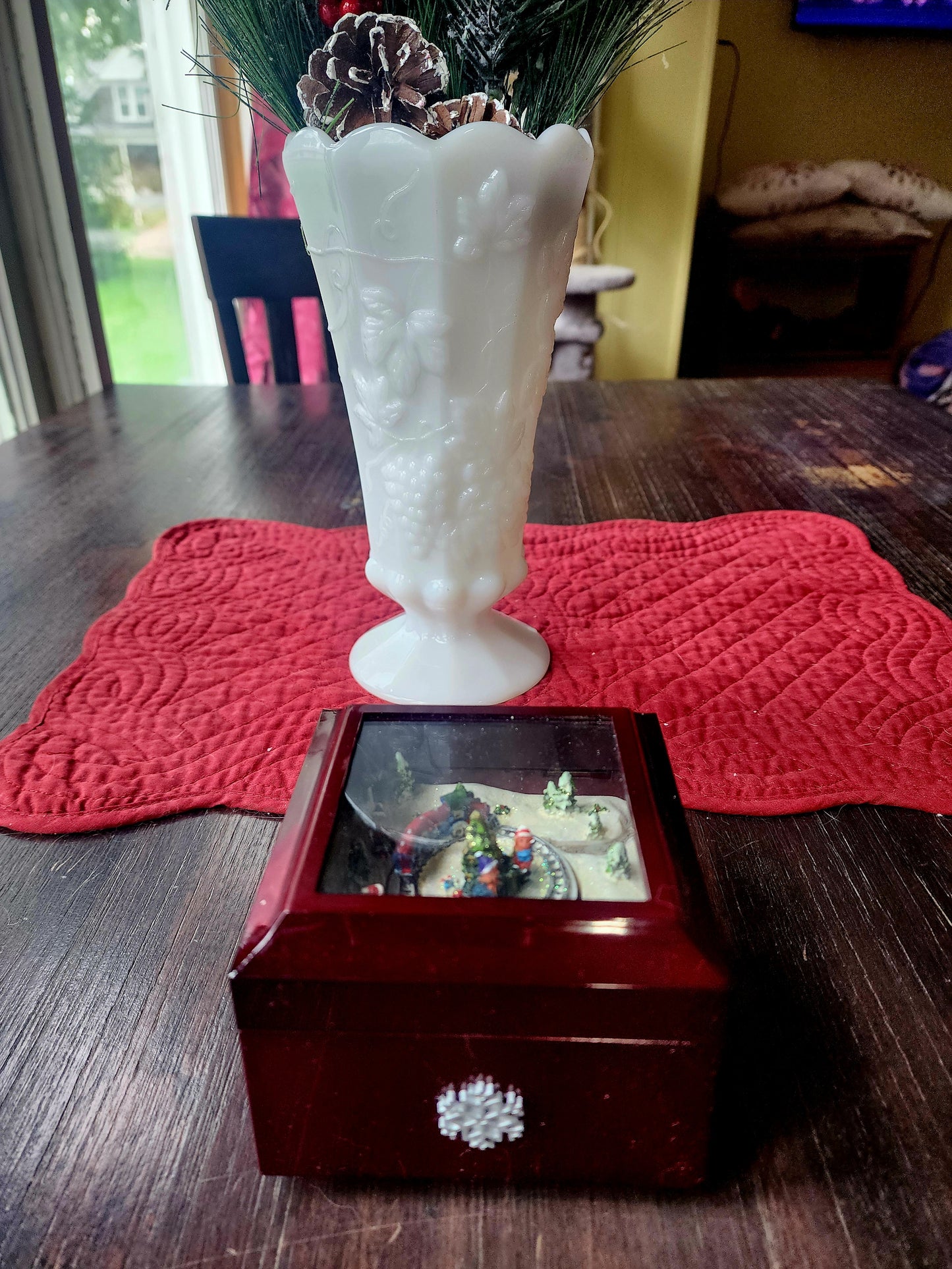 Winter Scene Train Turns Animated Music Box "We Wish You A Merry Christmas"
