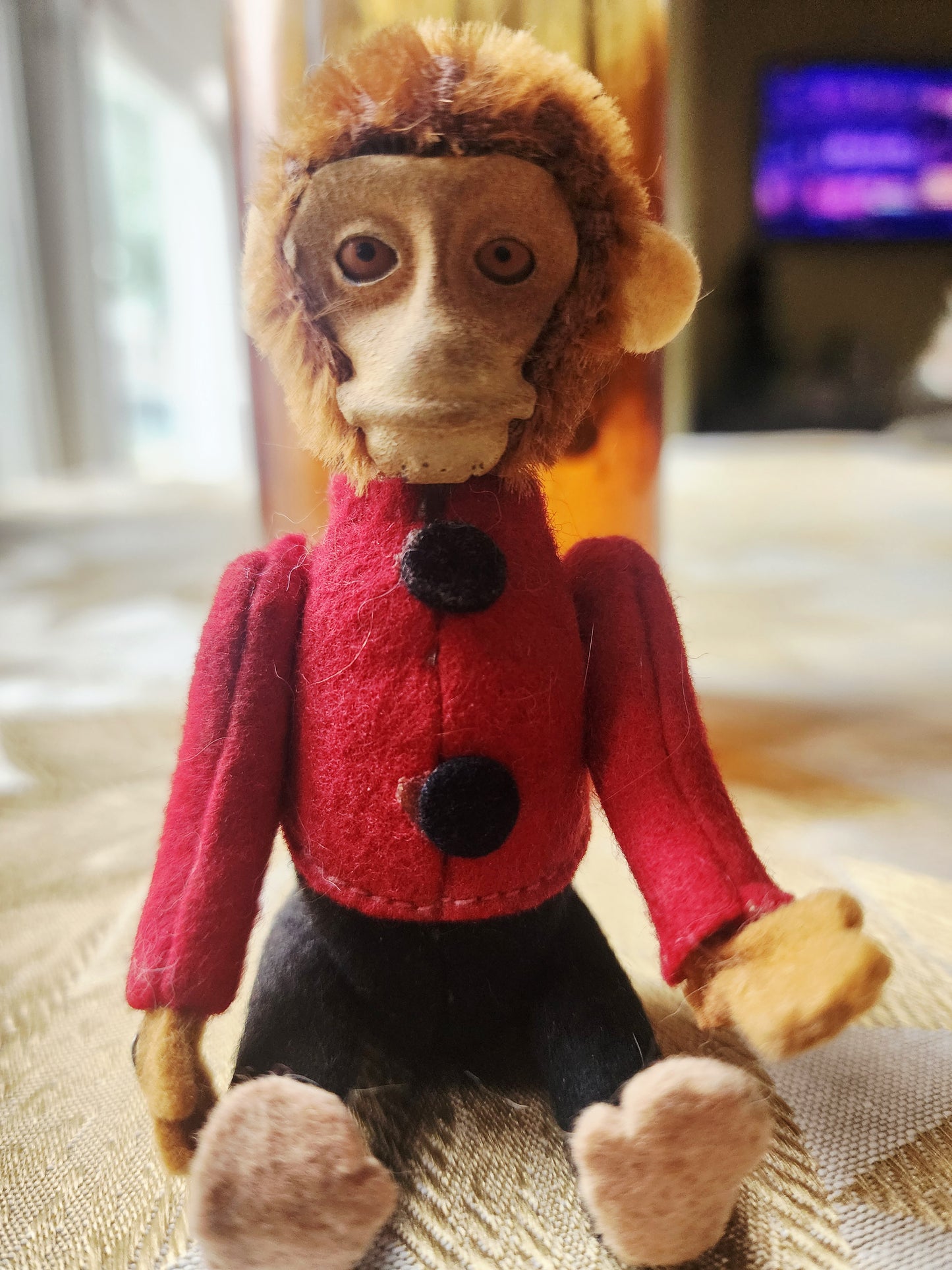 Schuco Monkey Bellhop Perfume Holder c1930s Felt Mohair Plush 5” Antique