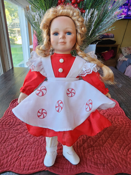 Elk Grove Village Christmas Peppermint Dress Blonde Hair Blue Eyes Doll