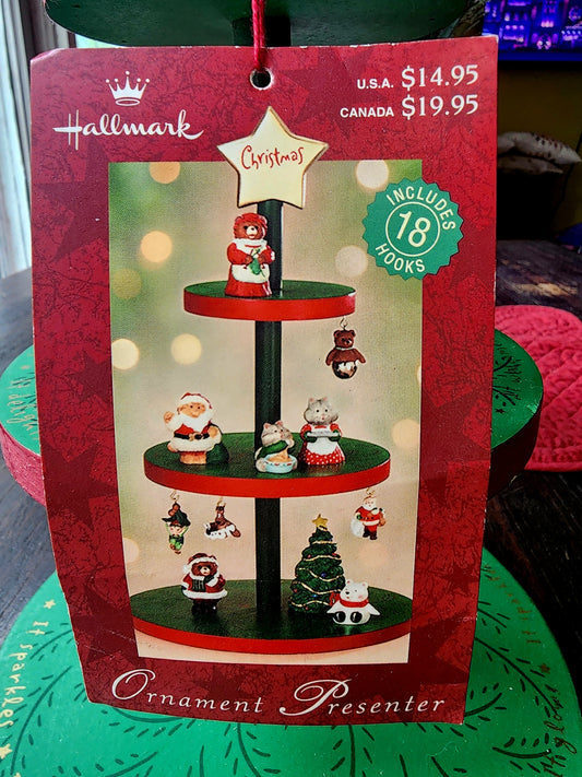 Hallmark Wood Christmas Tree Ornament Stand/Display 14" Tall, Includes Hooks