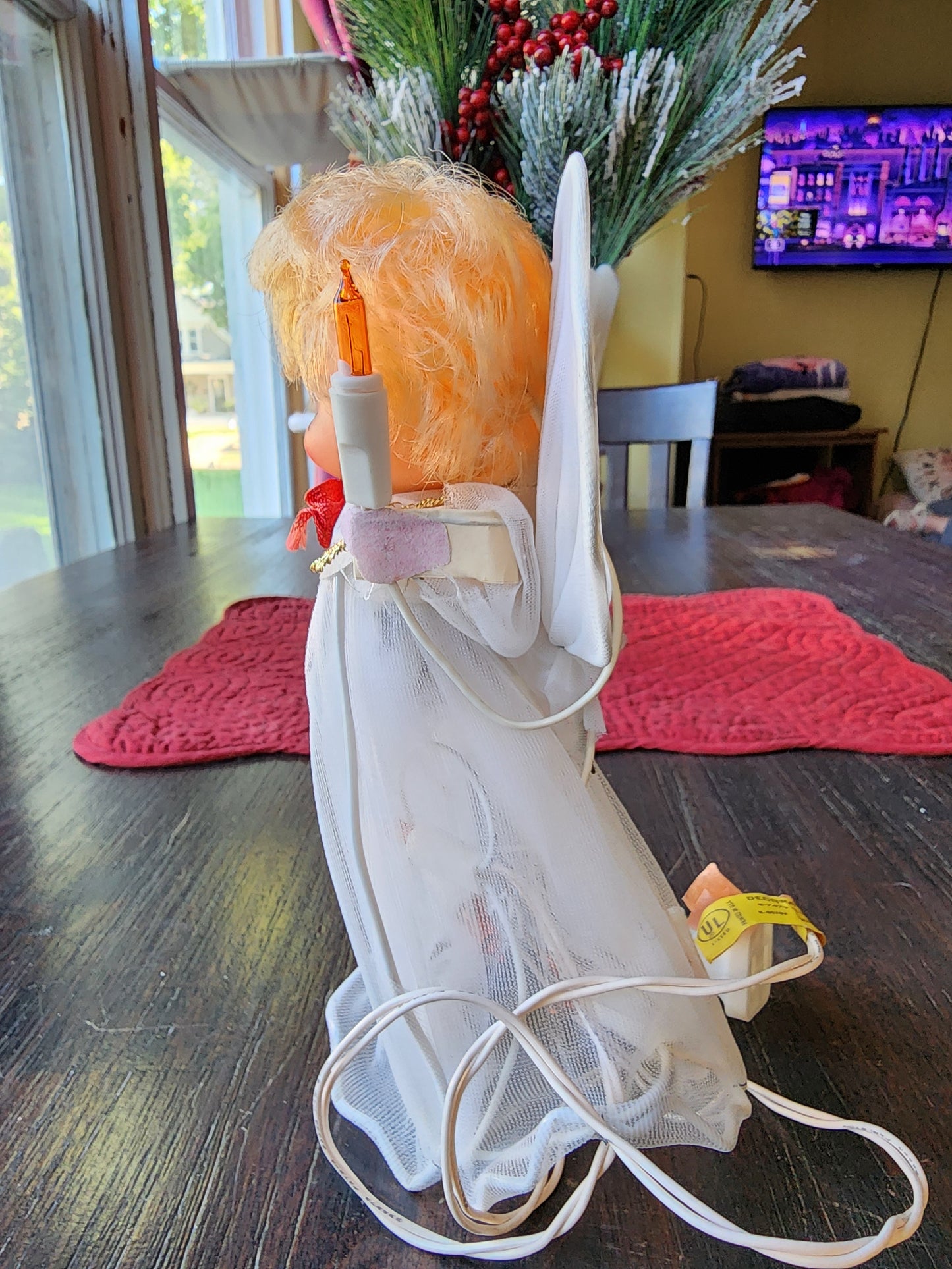 Vintage 1960s Christmas Angel Tree Topper with Blonde Curly Hair 8" Lights Up WORKS