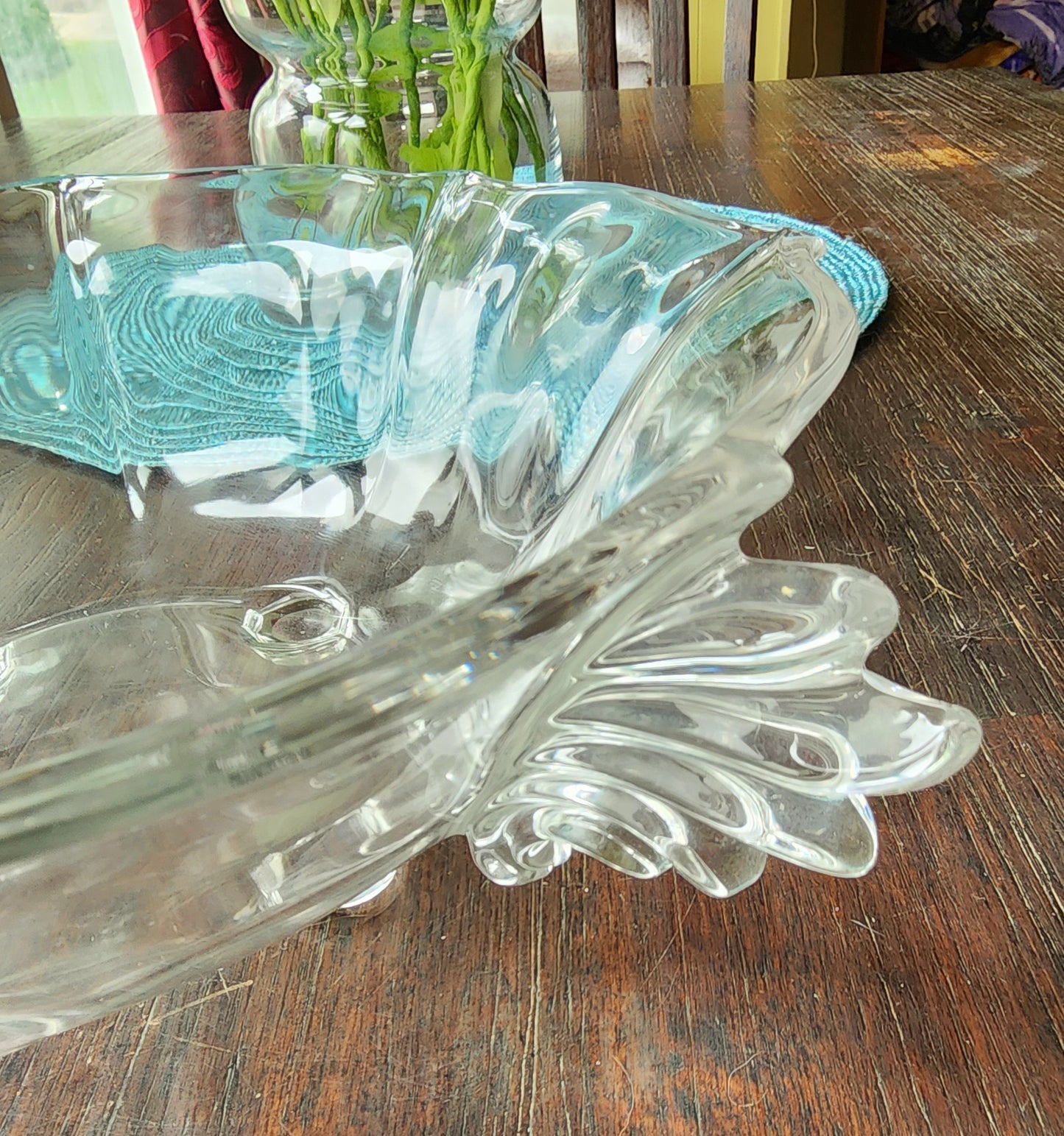 Vintage Clear Glass Serving Bowl Round Design With Flute Design On Side