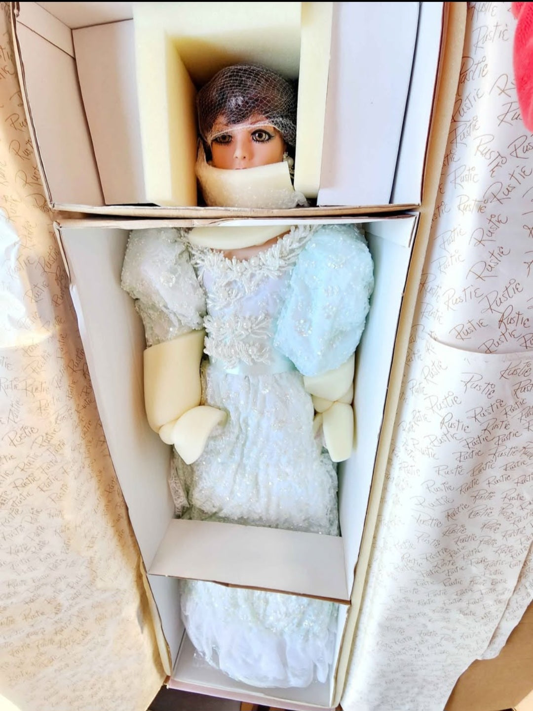 "Hallie" Artist Doll by Rustie 42" Large Doll, Fully Sequenced/Beaded Gown w/Hat, New In Box, Lmtd Edition #611/1000 COA, Large Doll