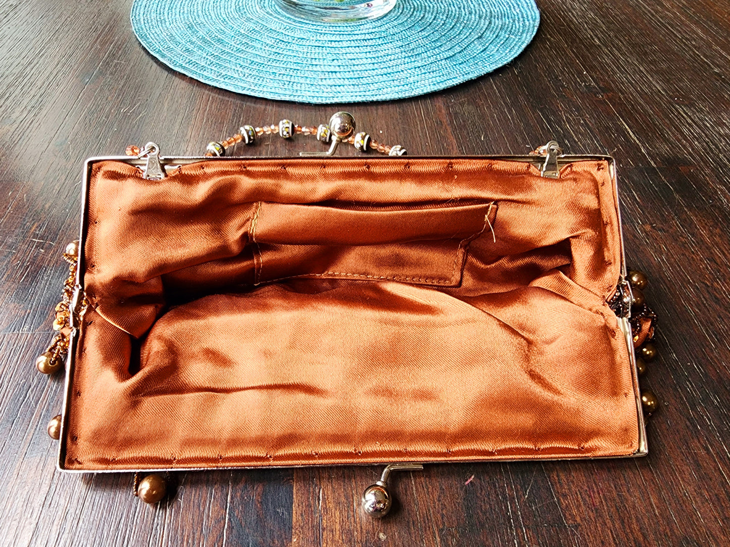 Brown Beaded Antique Purse With Close Clasp