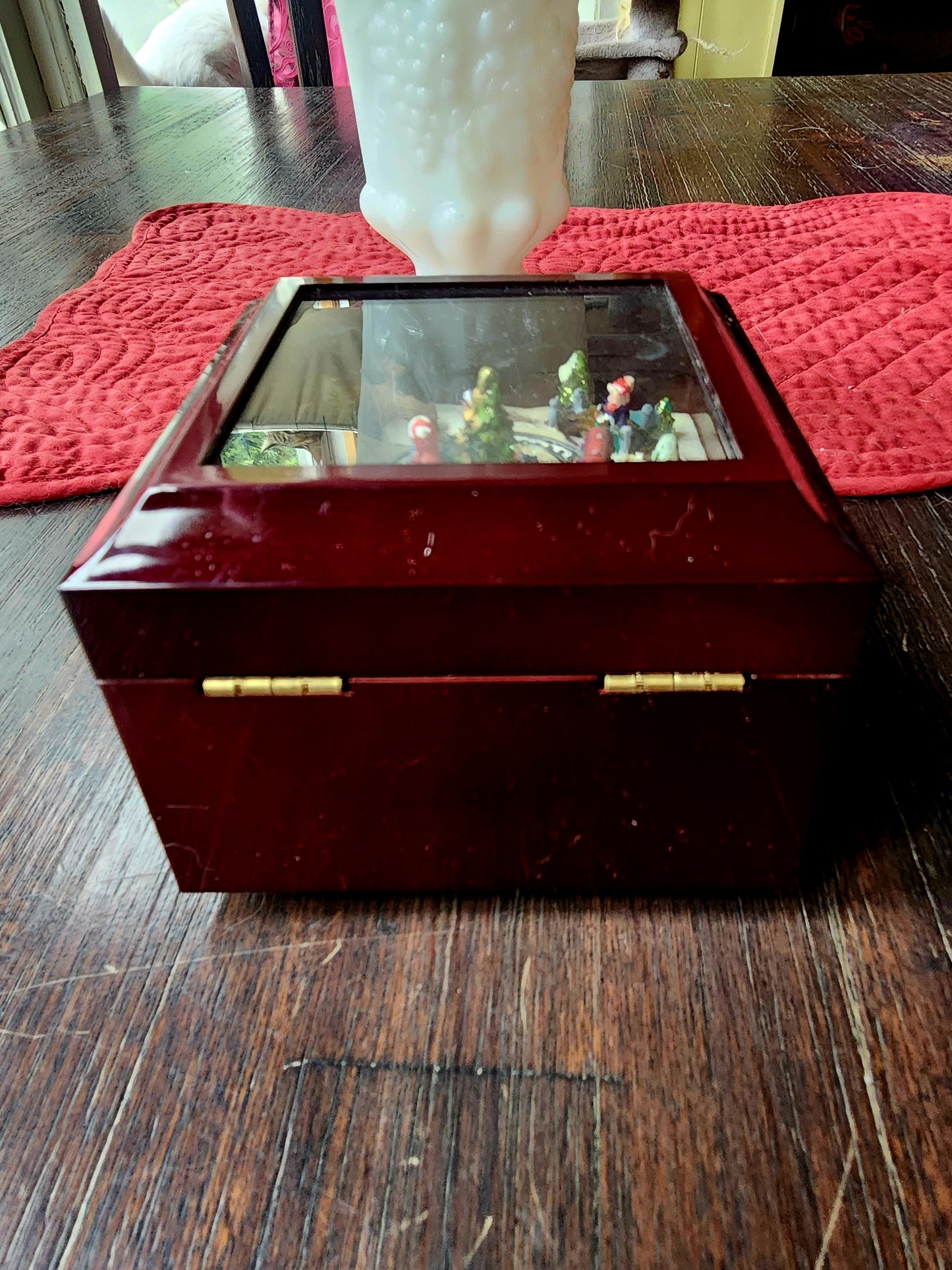 Winter Scene Train Turns Animated Music Box "We Wish You A Merry Christmas"