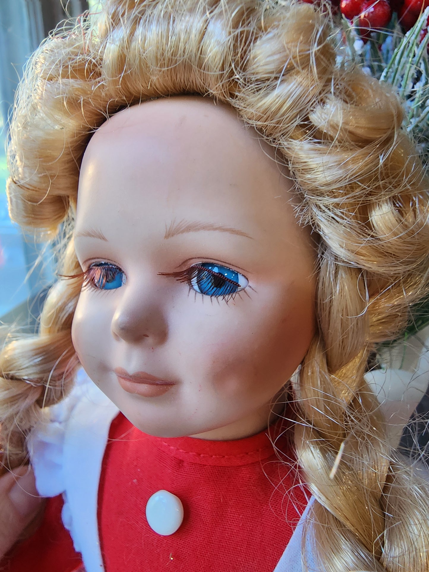 Elk Grove Village Christmas Peppermint Dress Blonde Hair Blue Eyes Doll