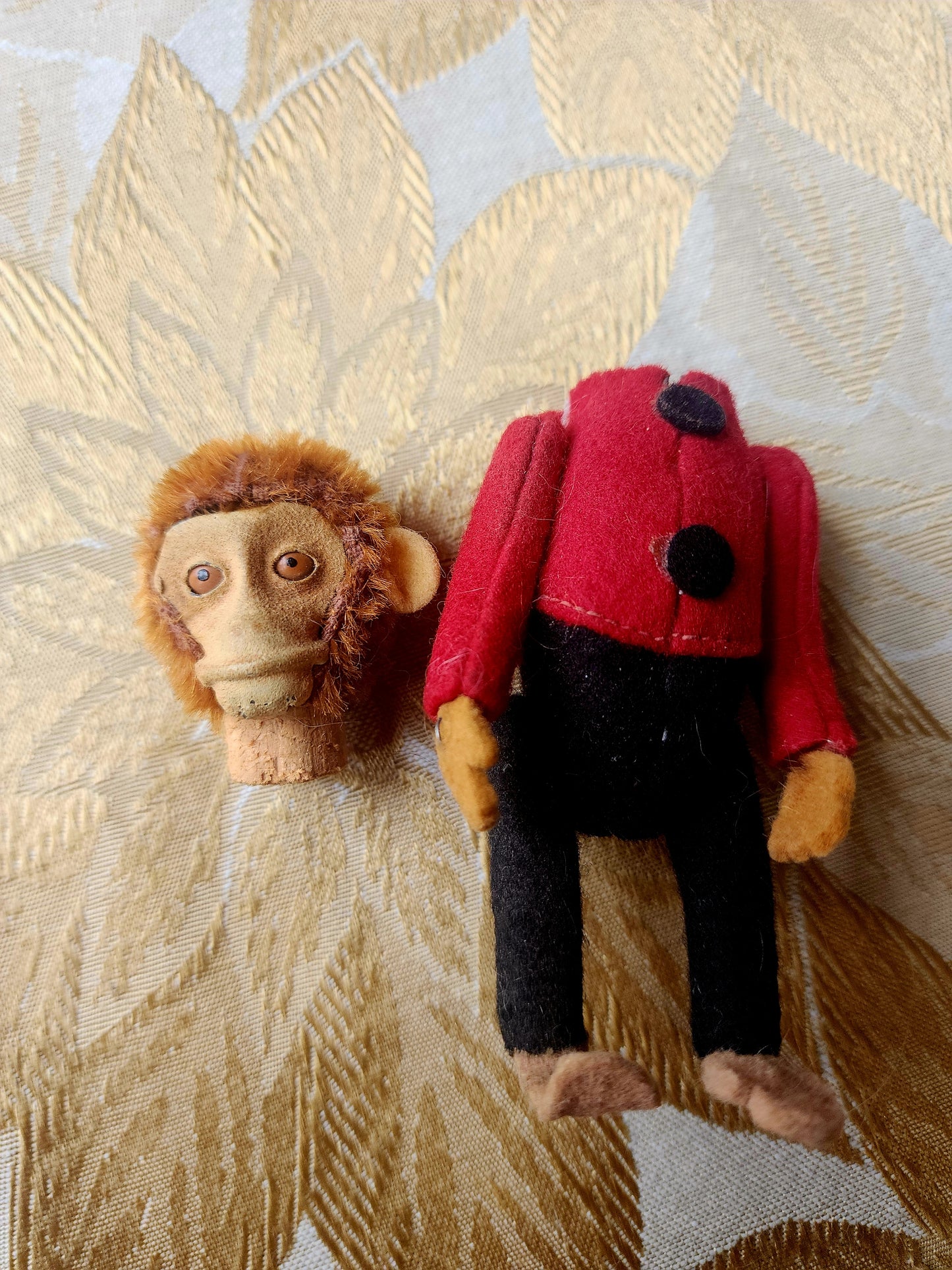 Schuco Monkey Bellhop Perfume Holder c1930s Felt Mohair Plush 5” Antique