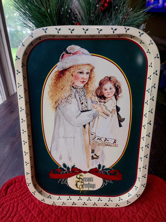 Vintage 1984 "Season's Greetings" Metal Christmas Tray by Jan Hagara