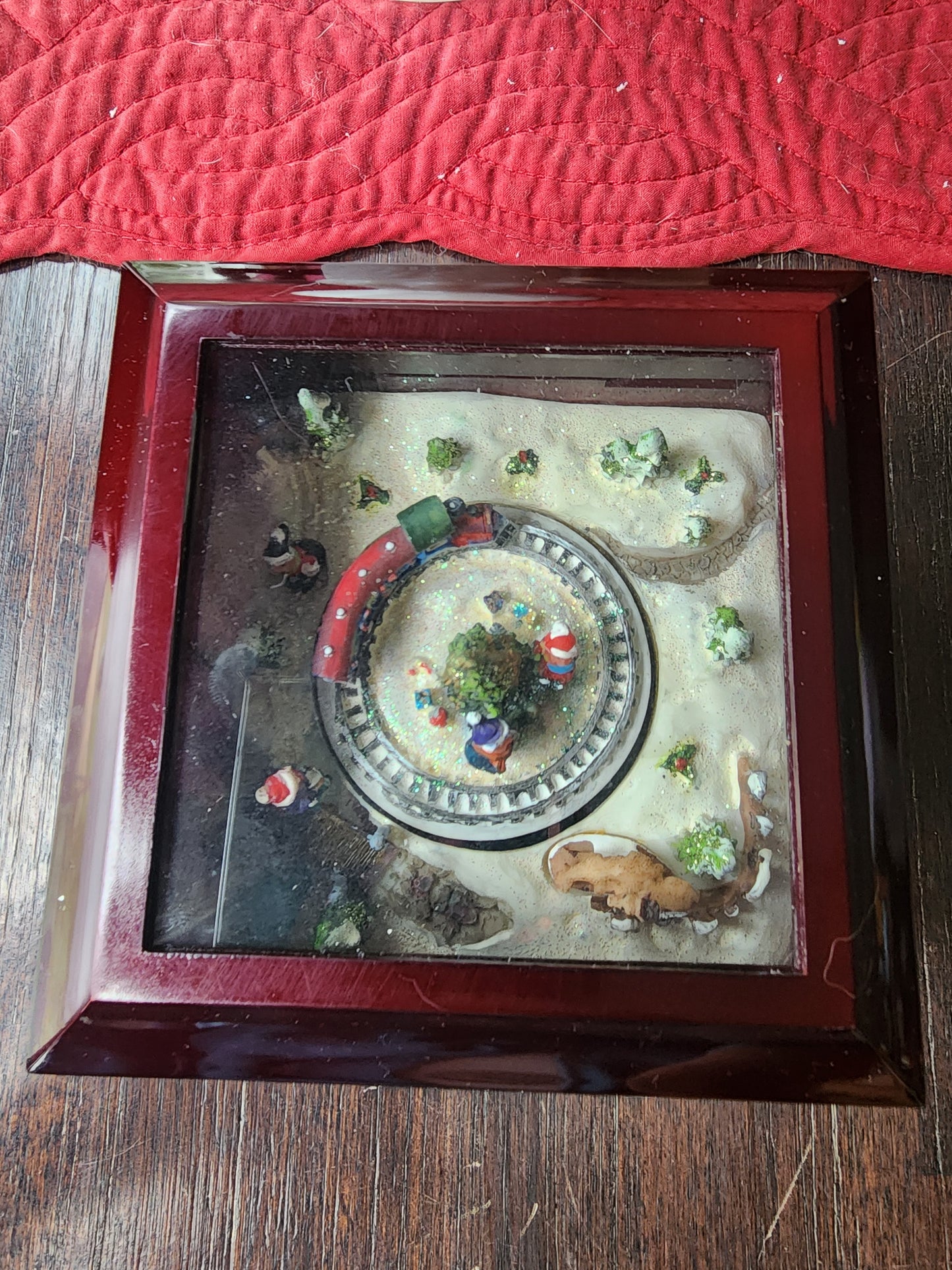 Winter Scene Train Turns Animated Music Box "We Wish You A Merry Christmas"