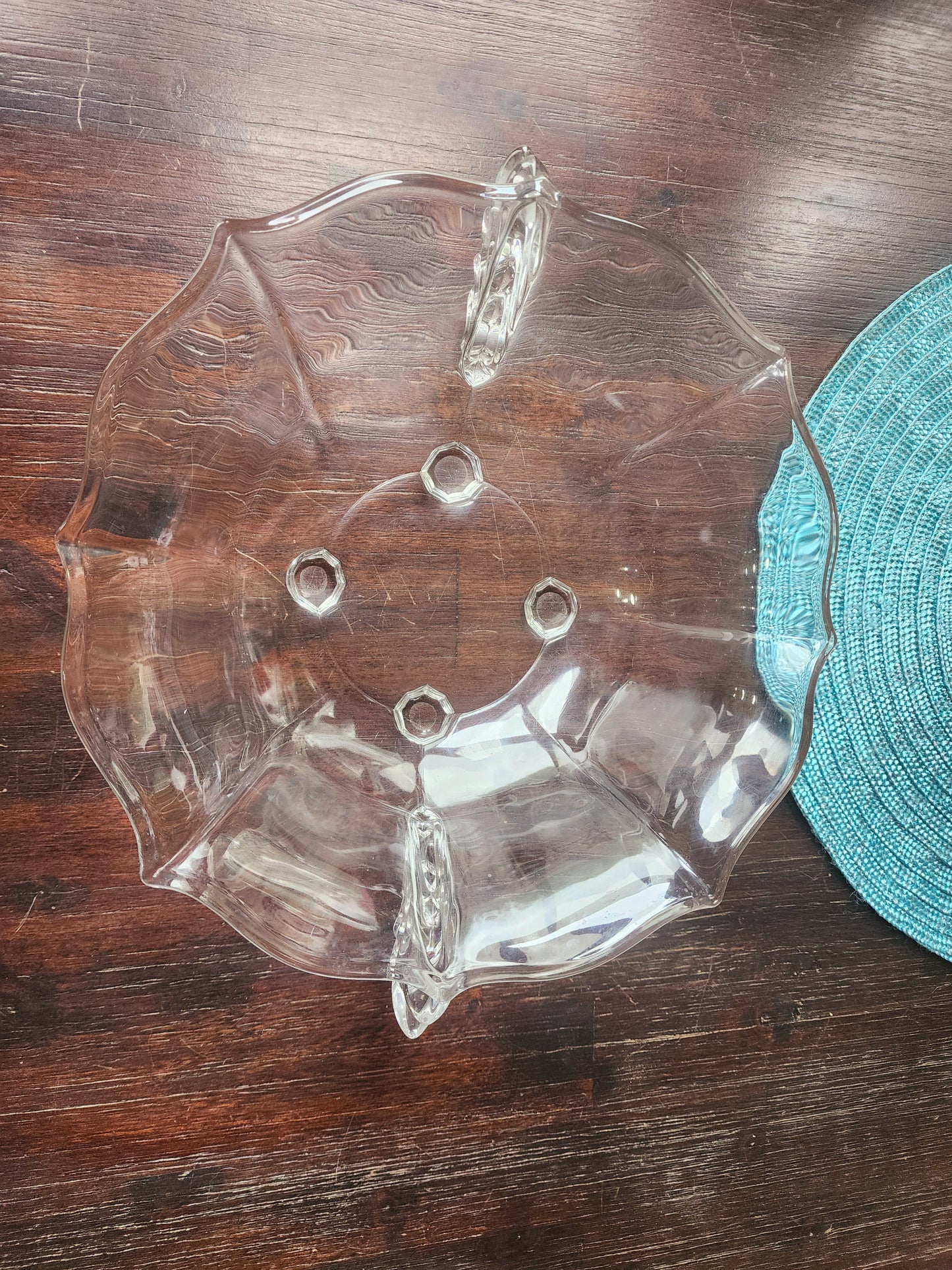 Vintage Clear Glass Serving Bowl Round Design With Flute Design On Side