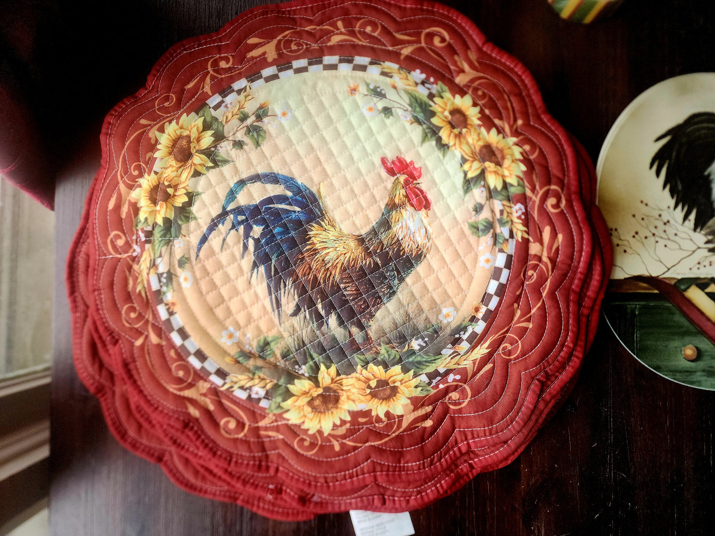 Vintage Rooster Kitchen Set - Candle Holders, 3 Candles, & Placemat Sets